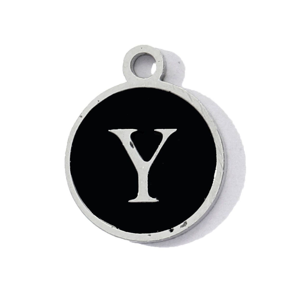 6pcs/pack Stainless Steel Black Enamel Round A-Z Alphabet Charms Letters Small Pendant for Women DIY Jewelry Bracelet Making