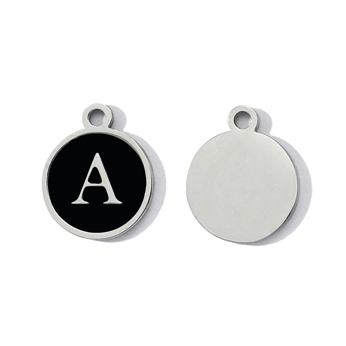 6pcs/pack Stainless Steel Black Enamel Round A-Z Alphabet Charms Letters Small Pendant for Women DIY Jewelry Bracelet Making