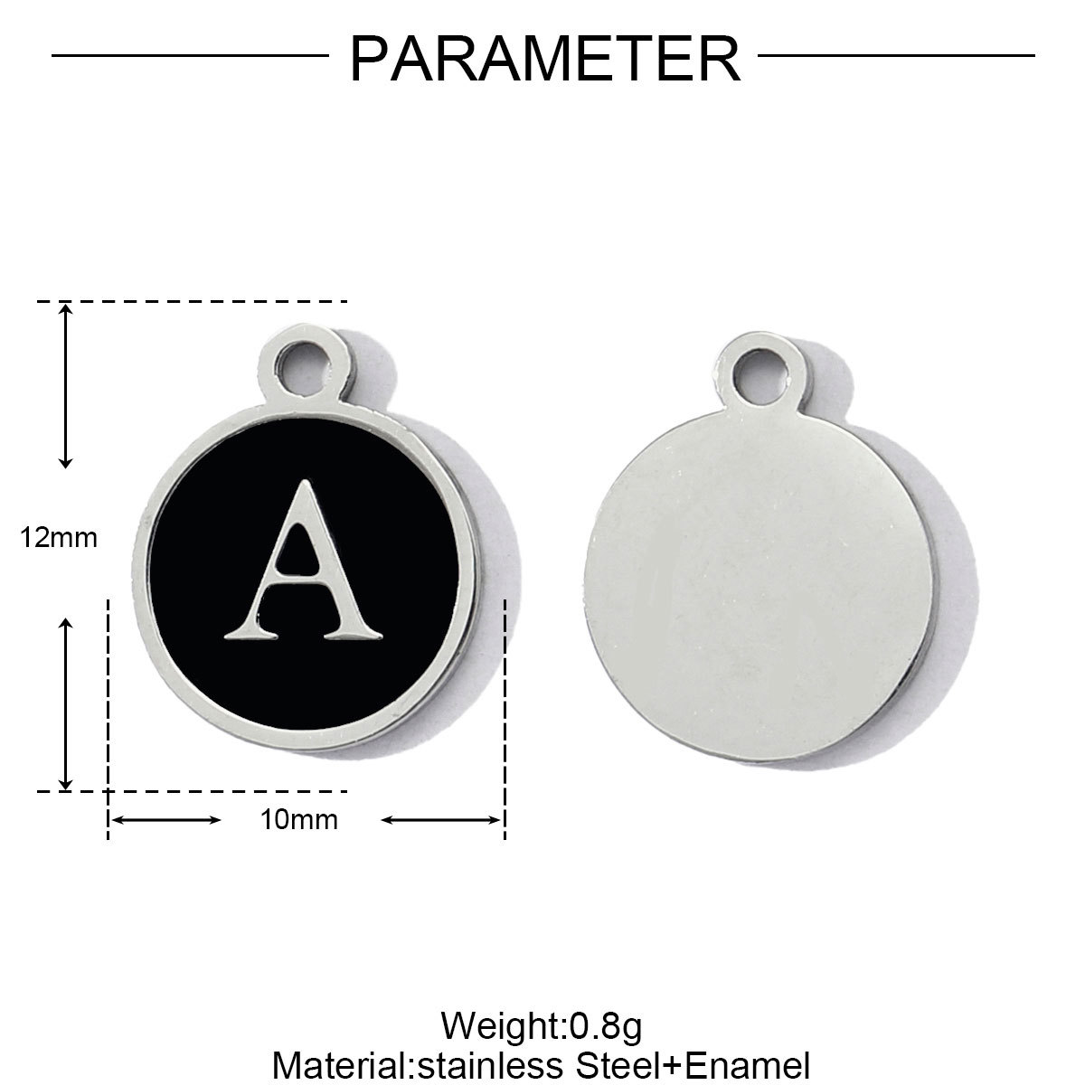 6pcs/pack Stainless Steel Black Enamel Round A-Z Alphabet Charms Letters Small Pendant for Women DIY Jewelry Bracelet Making