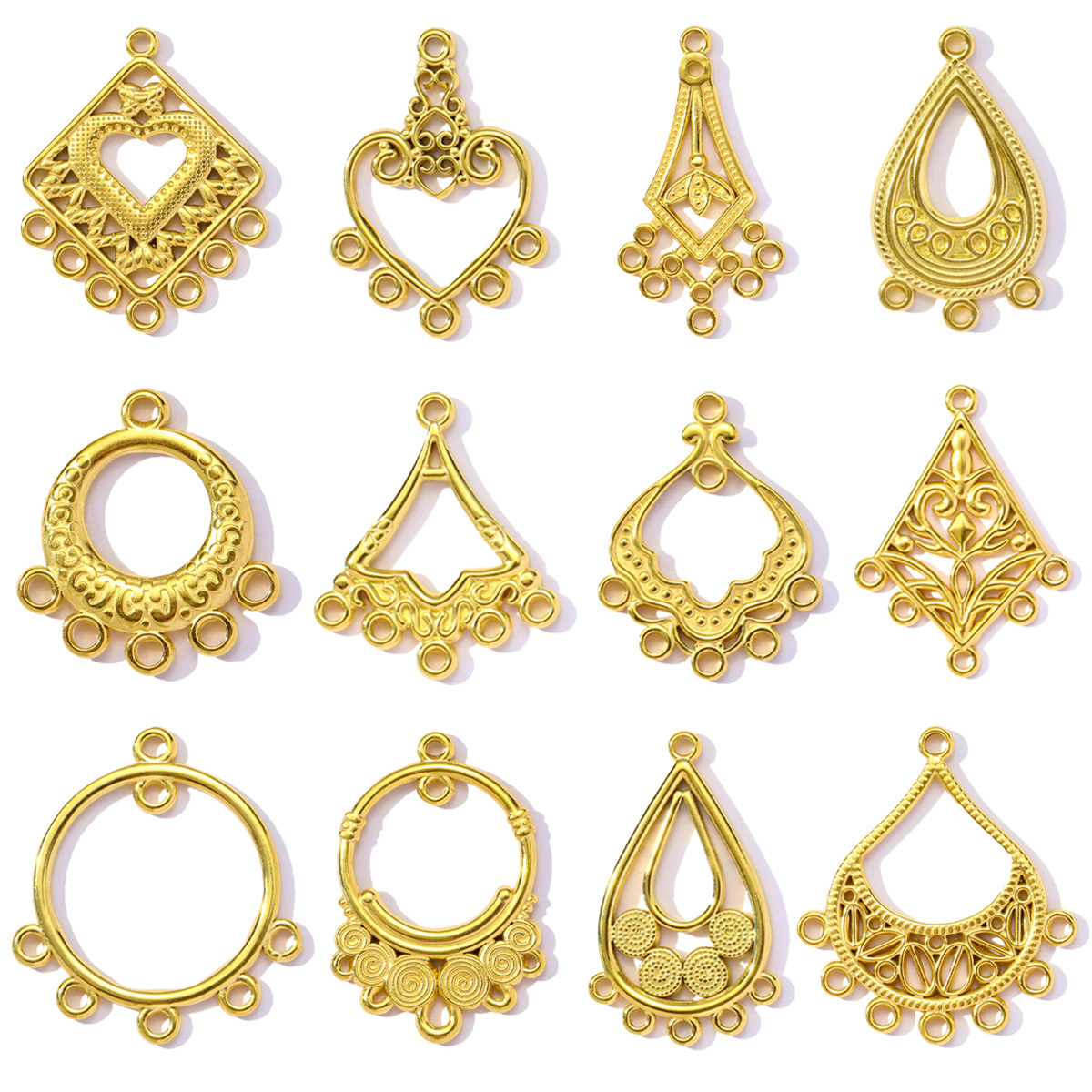 6pcs/pack Geometry Stainless Steel Fan Waterdrop Butterfly Heart Pendants for Women DIY Jewelry Earring Making Wholesale