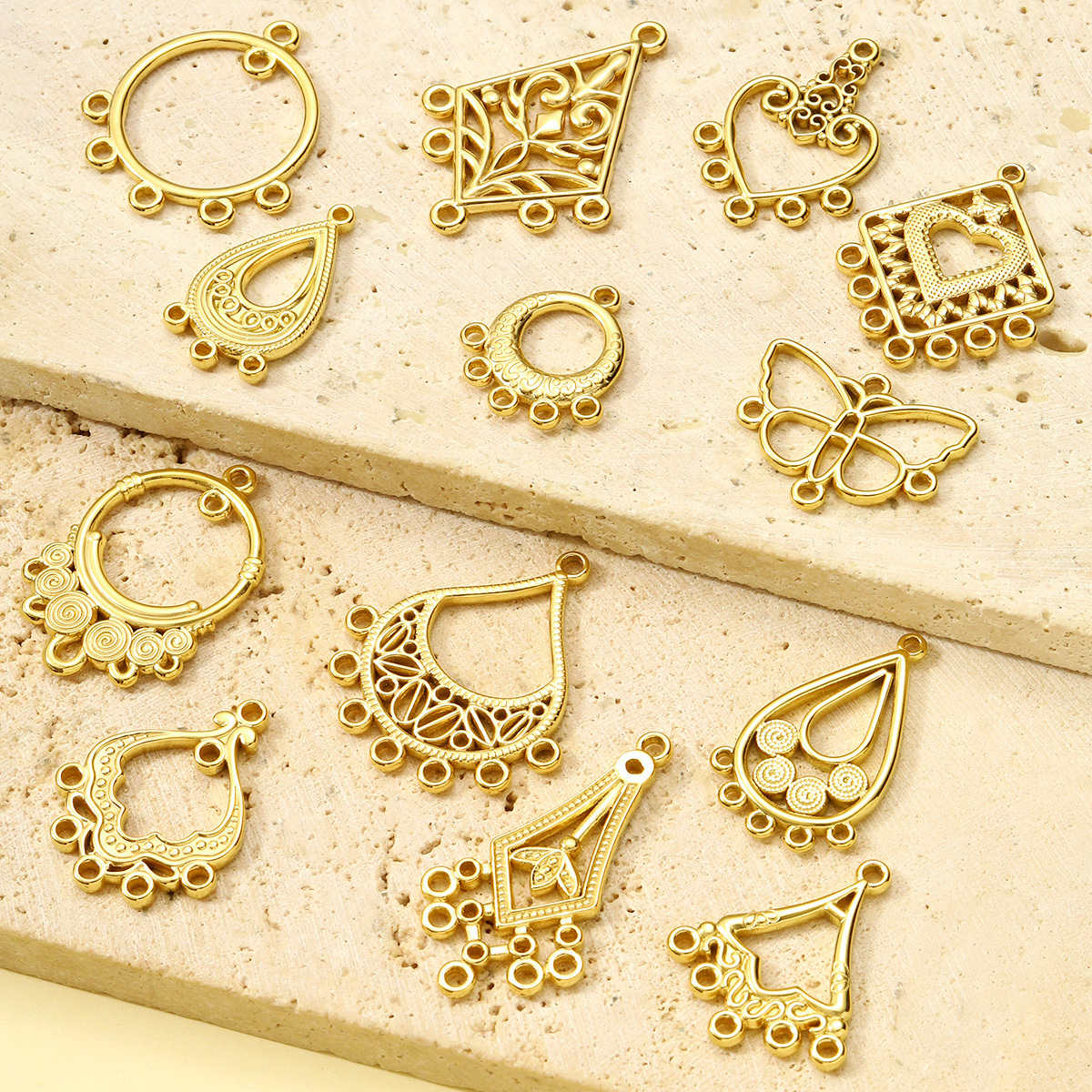 6pcs/pack Geometry Stainless Steel Fan Waterdrop Butterfly Heart Pendants for Women DIY Jewelry Earring Making Wholesale