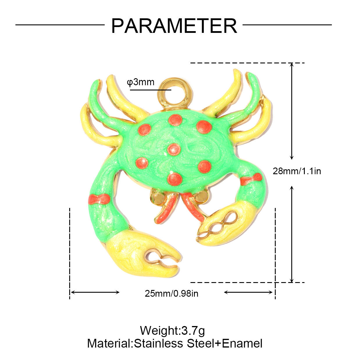 6pcs/pack Stainless Steel Rainbow Enamel Crab DIY Charms Rhinestone Fish Starfish Necklace Pendant Women Conch Jewelry Wholesale