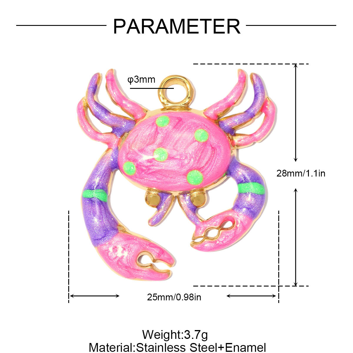 6pcs/pack Stainless Steel Rainbow Enamel Crab DIY Charms Rhinestone Fish Starfish Necklace Pendant Women Conch Jewelry Wholesale
