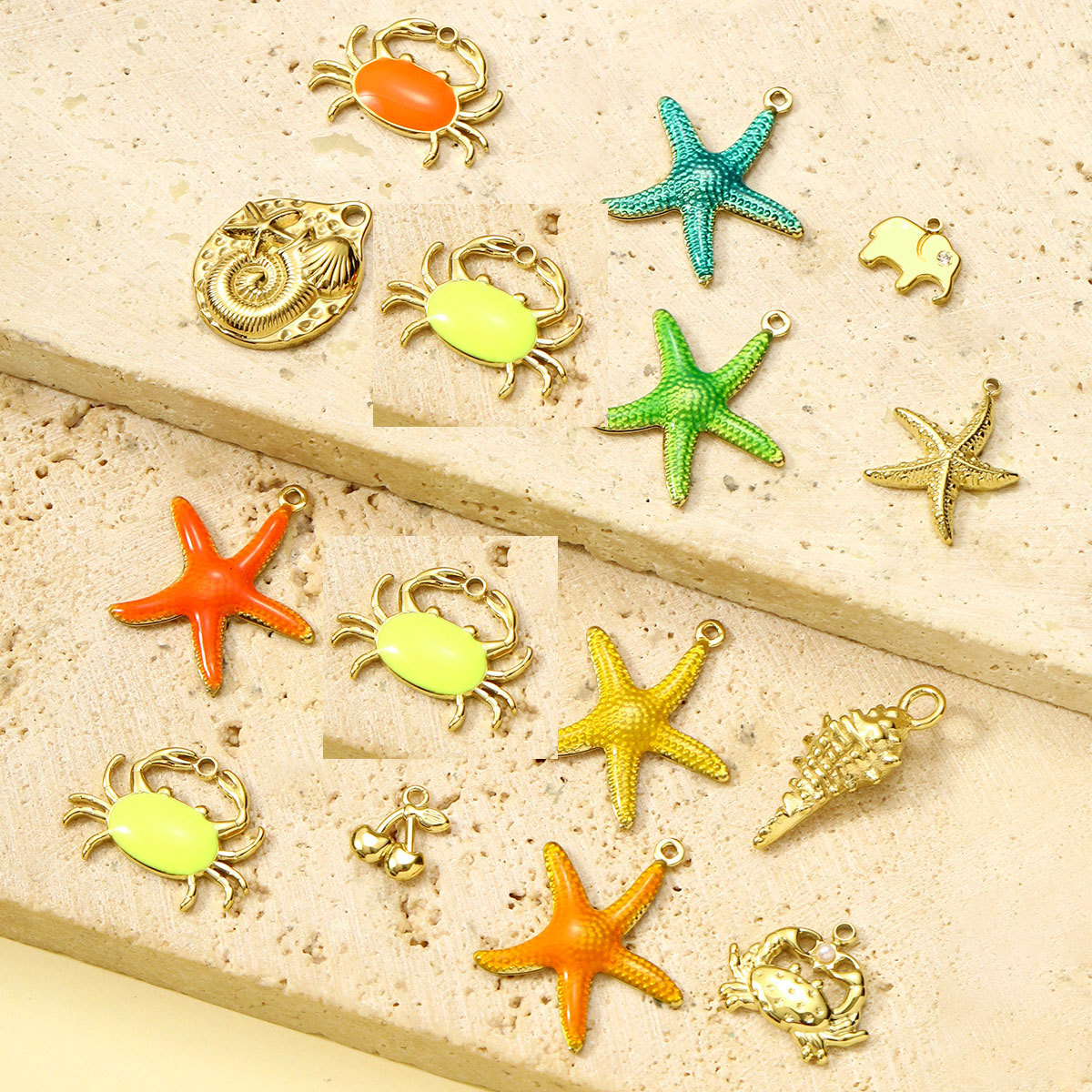 6pcs/pack Stainless Steel Enamel Starfish Snakehead Crab Pendants Elephant Cherry Charms for Women DIY Jewelry Necklace Bracelet Making