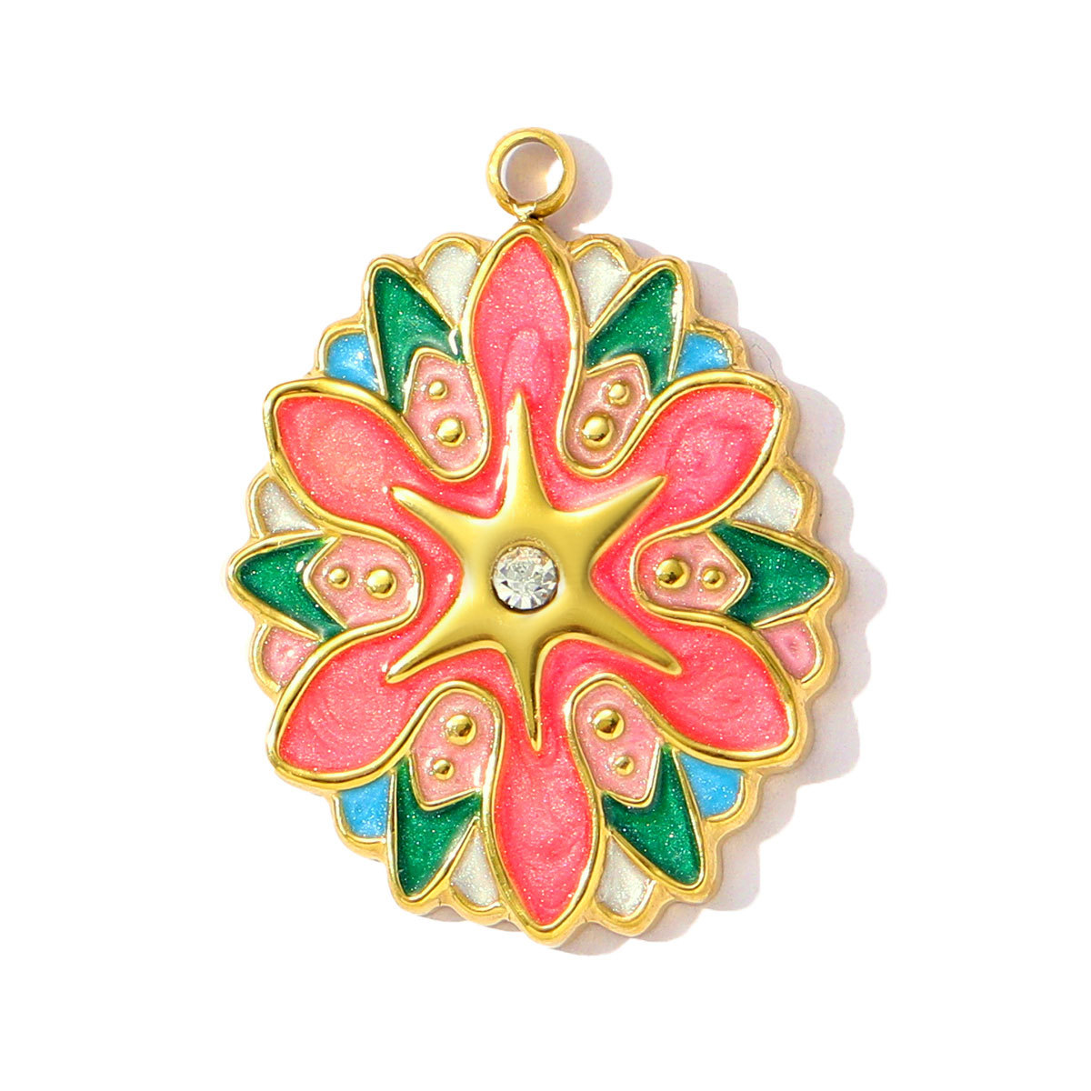 6pcs/pack Lucky Clover Lotus Stainless Steel Enamel Flower Heart Pendants Cross Charms for Women DIY Jewelry Necklace Making