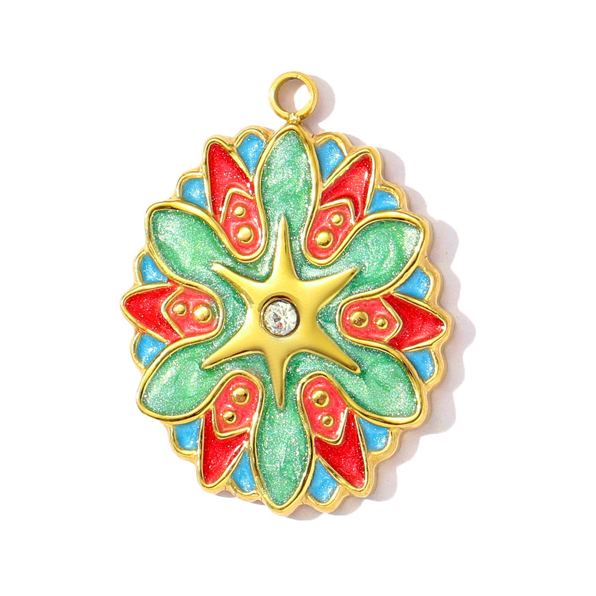 6pcs/pack Lucky Clover Lotus Stainless Steel Enamel Flower Heart Pendants Cross Charms for Women DIY Jewelry Necklace Making