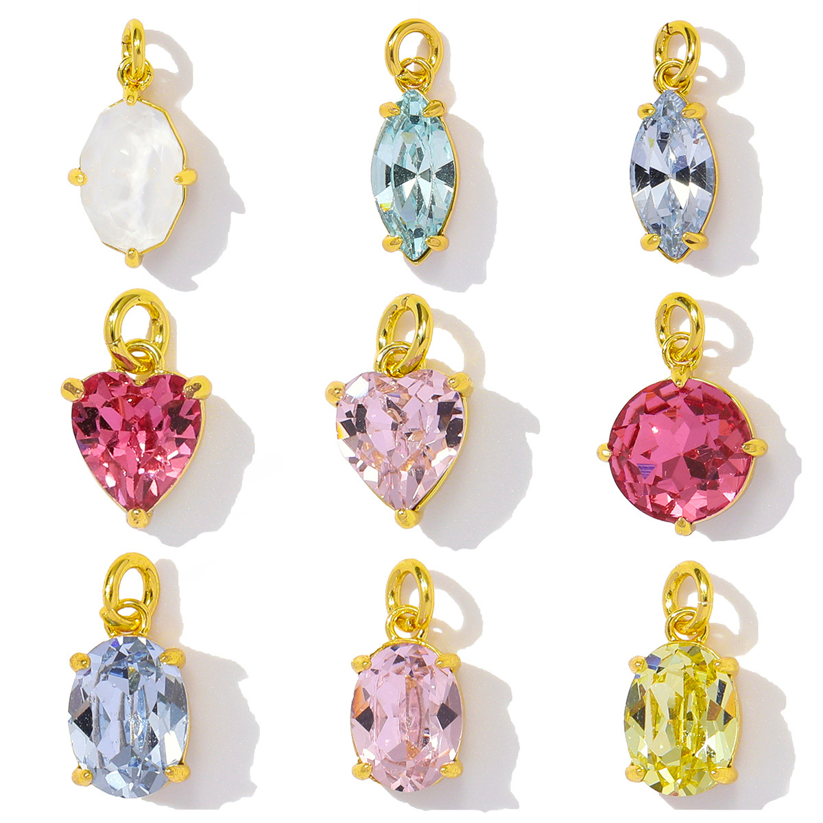 6pcs/pack Wholesale Copper Cubic Zircon Oval Round Diy Bracelet Charms Women Crystal Eye Heart Necklace Pendants Jewelry