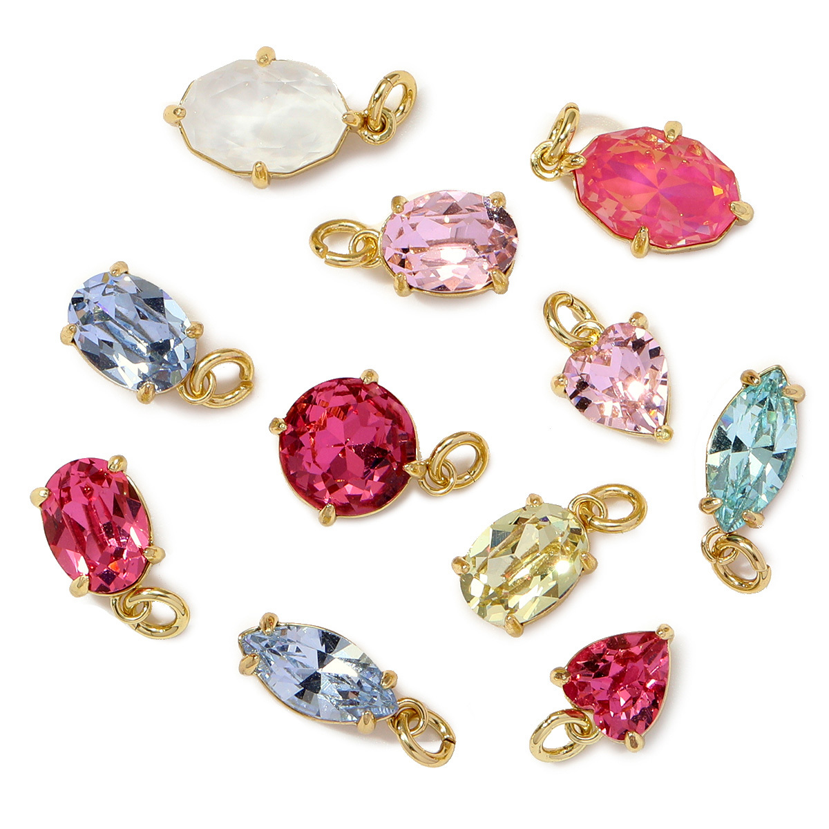 6pcs/pack Wholesale Copper Cubic Zircon Oval Round Diy Bracelet Charms Women Crystal Eye Heart Necklace Pendants Jewelry