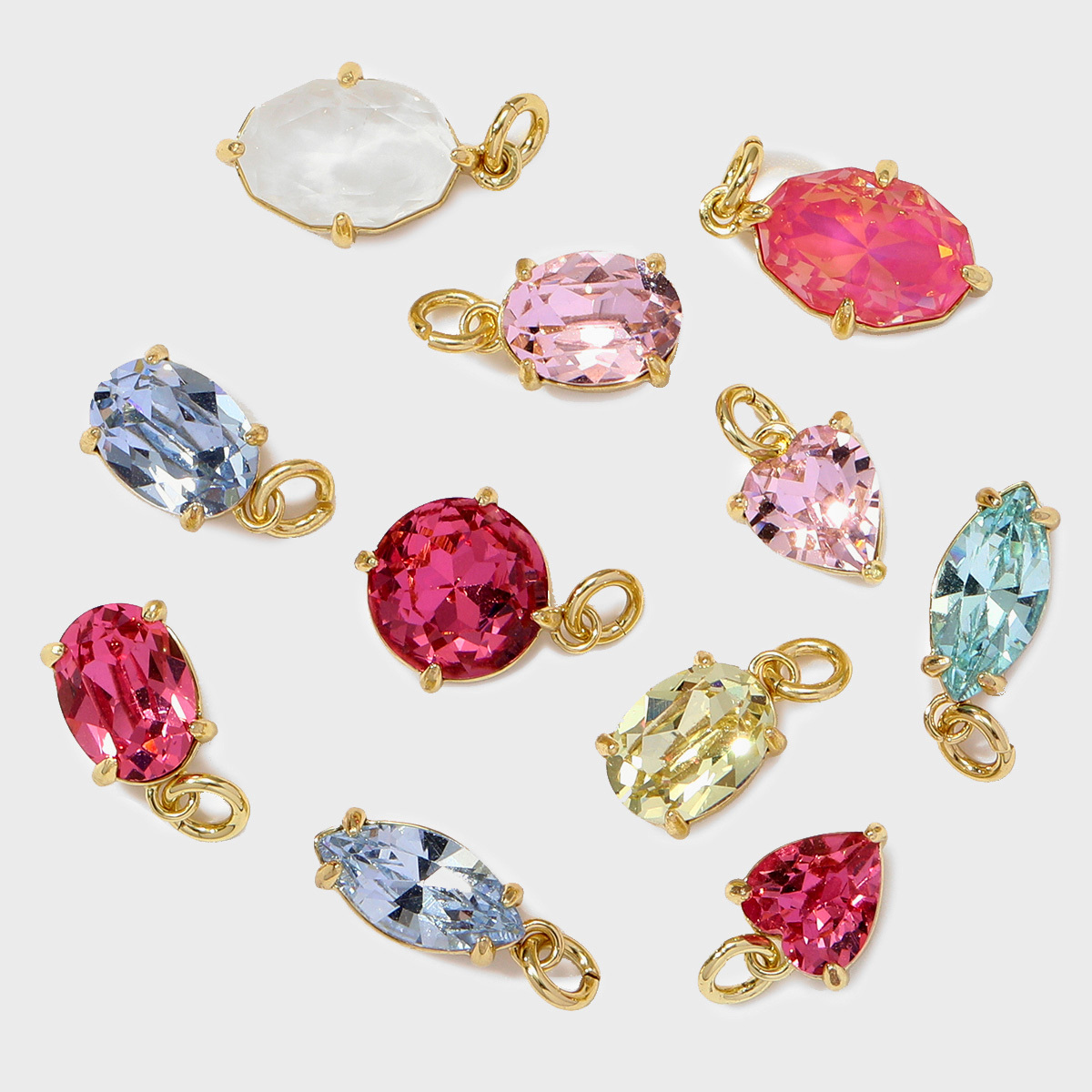 6pcs/pack Wholesale Copper Cubic Zircon Oval Round Diy Bracelet Charms Women Crystal Eye Heart Necklace Pendants Jewelry