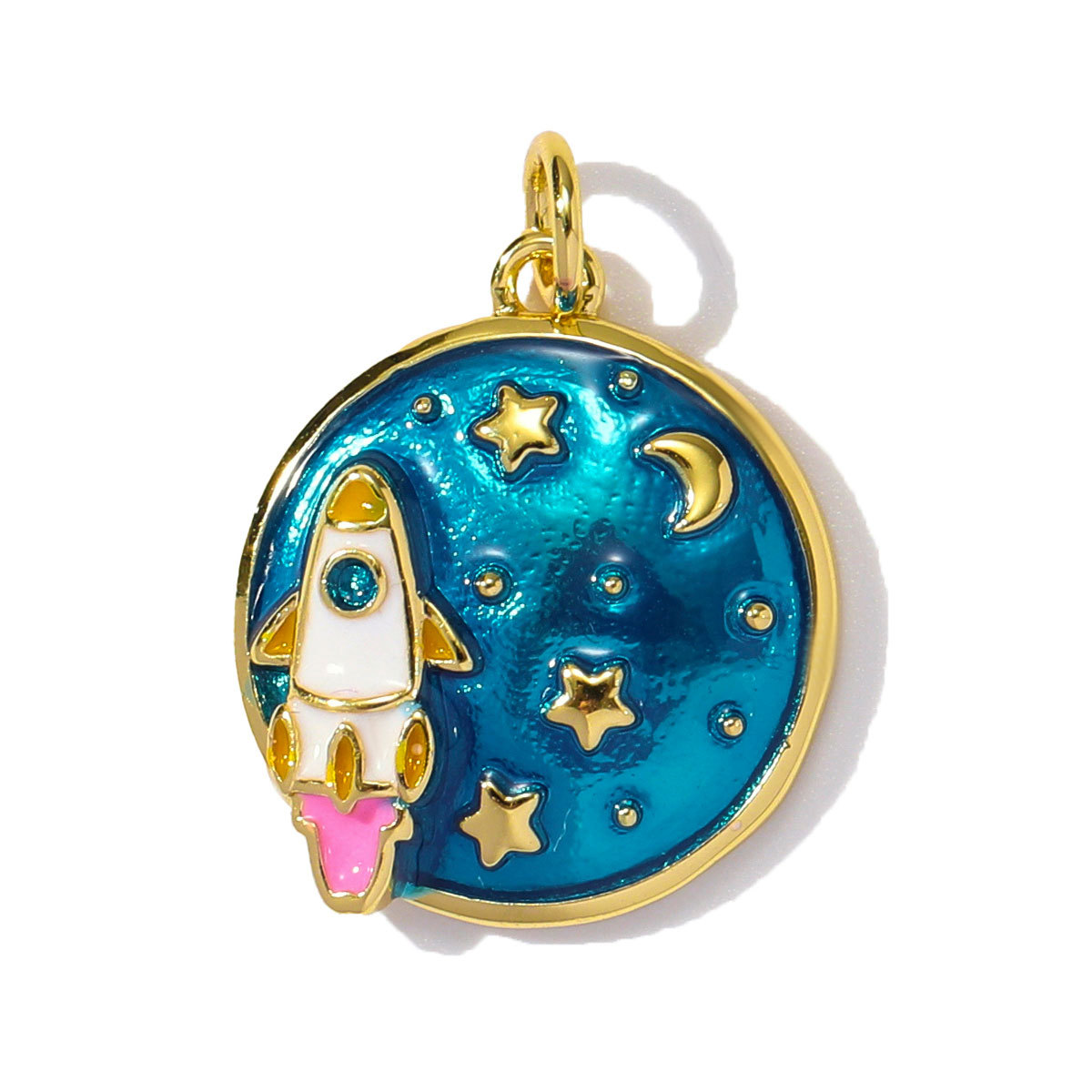 6pcs/pack Wholesale Copper Cute Boy Girl Diy Charms Women Astronauts Spacecraft Necklace Pendants Rainbow Umbrella Jewelry