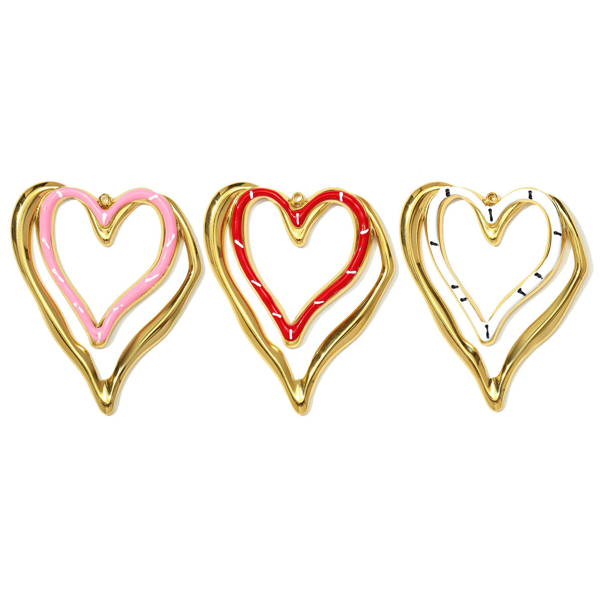 6pcs/pack French Retro Stainless Steel Love Heart Necklace Pendants Enamel Hollow DIY Earring Charms Women Big Size Jewelry