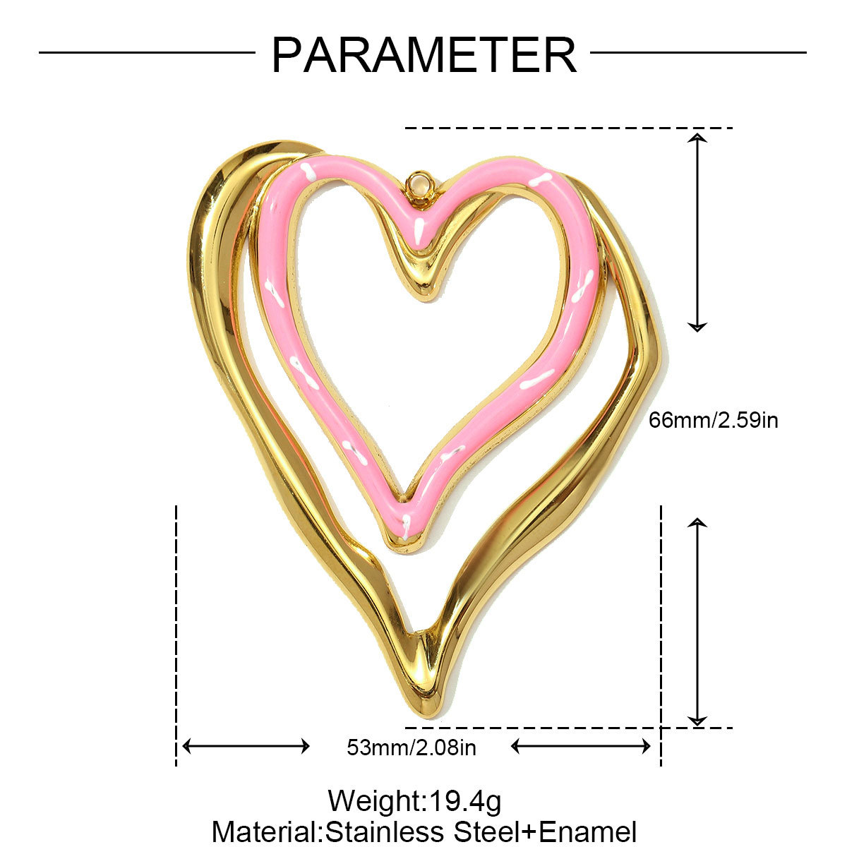6pcs/pack French Retro Stainless Steel Love Heart Necklace Pendants Enamel Hollow DIY Earring Charms Women Big Size Jewelry