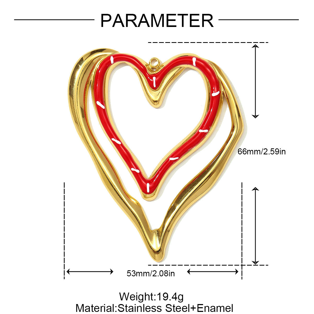 6pcs/pack French Retro Stainless Steel Love Heart Necklace Pendants Enamel Hollow DIY Earring Charms Women Big Size Jewelry
