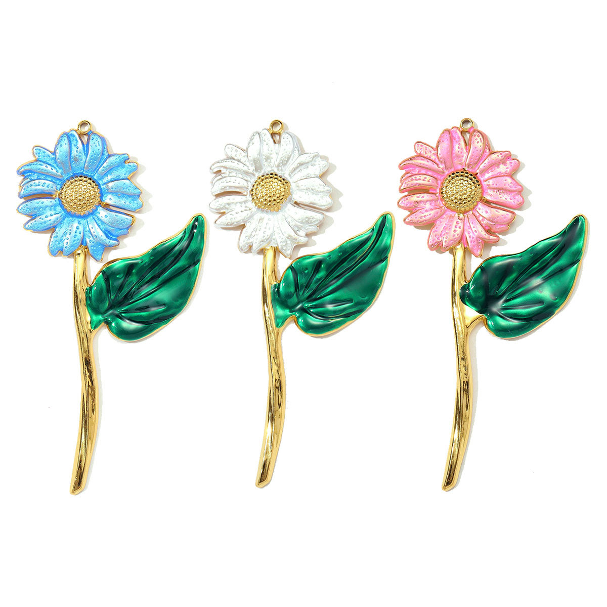 6pcs/pack Fashion Stainless Steel Big Size Daisy Necklace Pendants Enamel Sunflower DIY Earring Charms Women Flower Jewelry