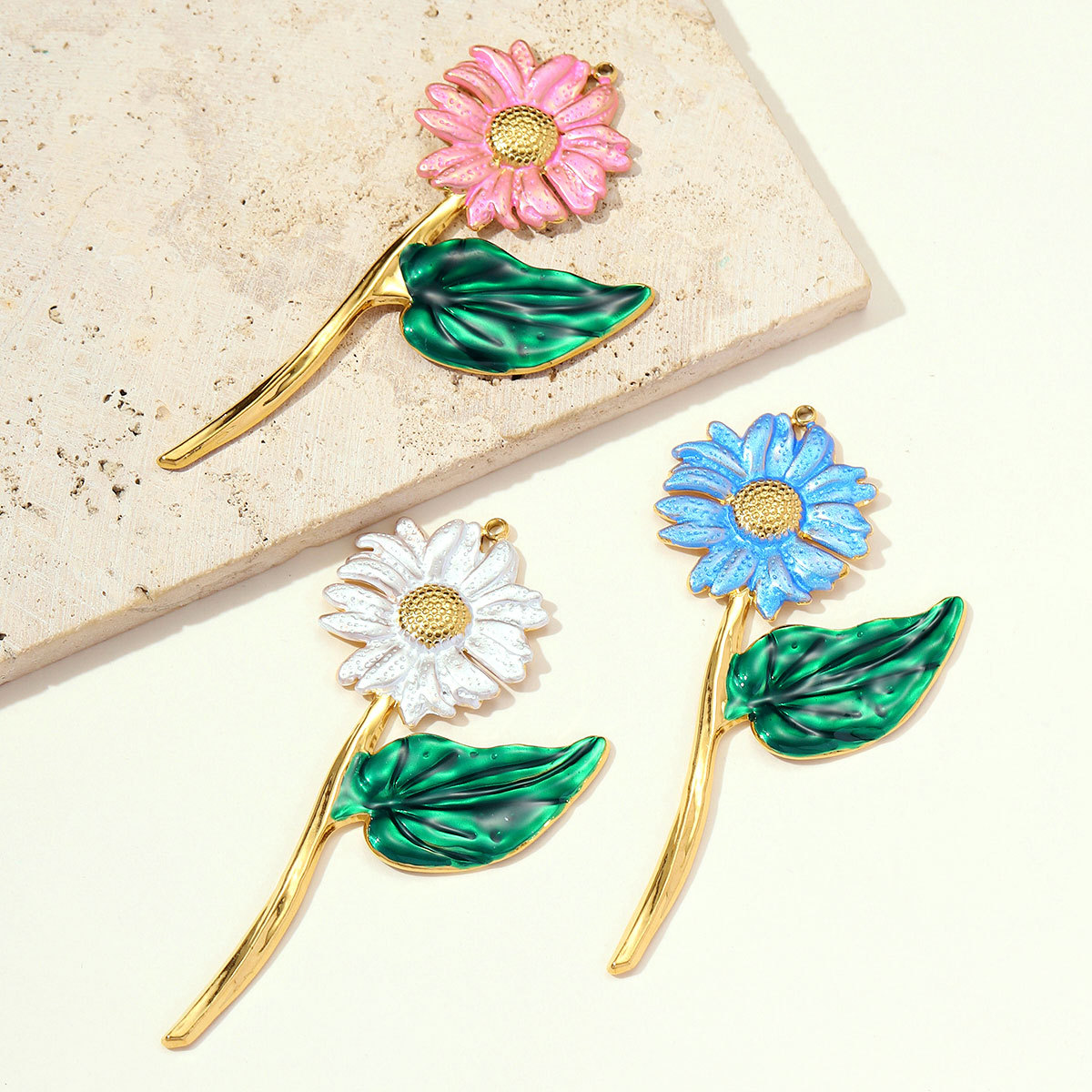 6pcs/pack Fashion Stainless Steel Big Size Daisy Necklace Pendants Enamel Sunflower DIY Earring Charms Women Flower Jewelry