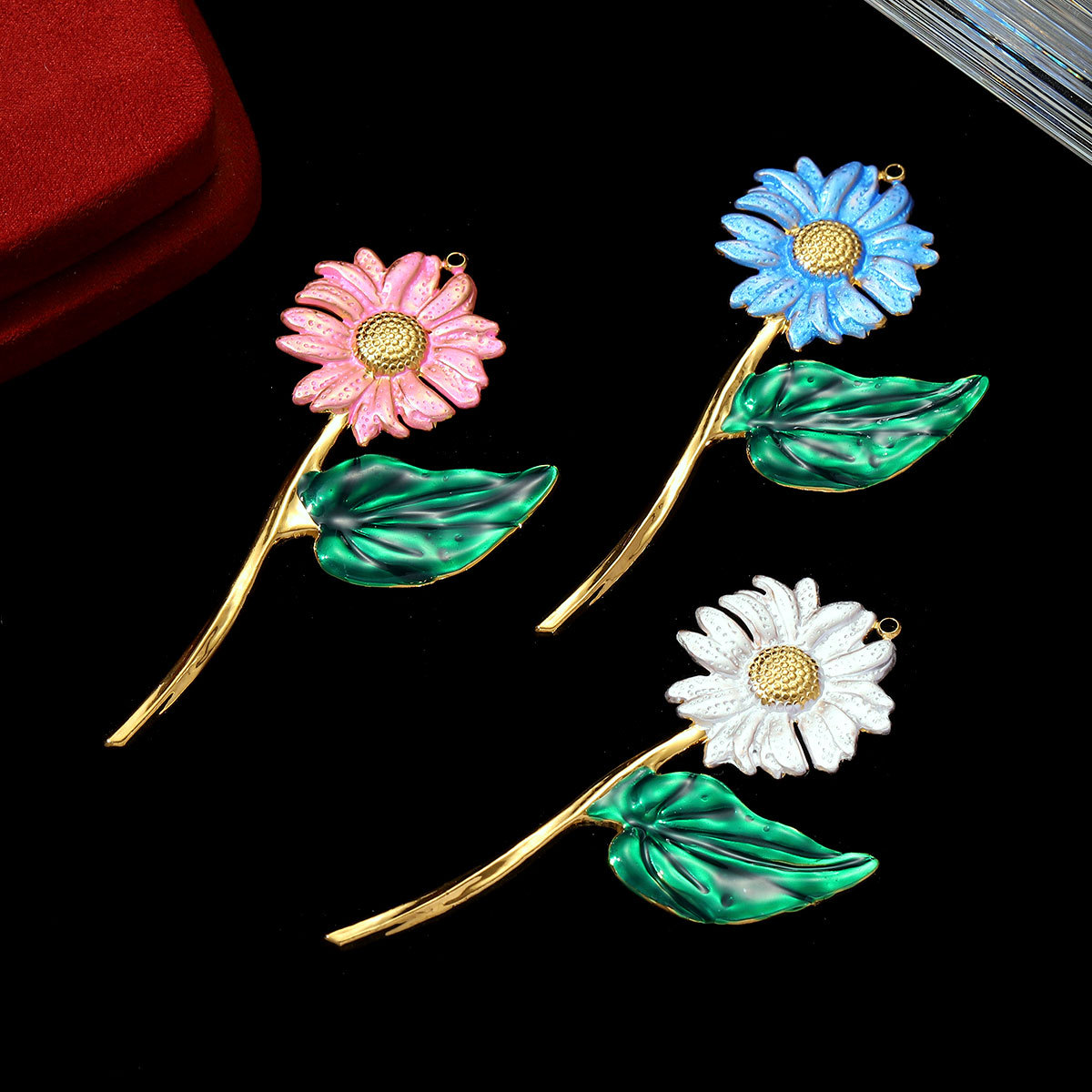 6pcs/pack Fashion Stainless Steel Big Size Daisy Necklace Pendants Enamel Sunflower DIY Earring Charms Women Flower Jewelry