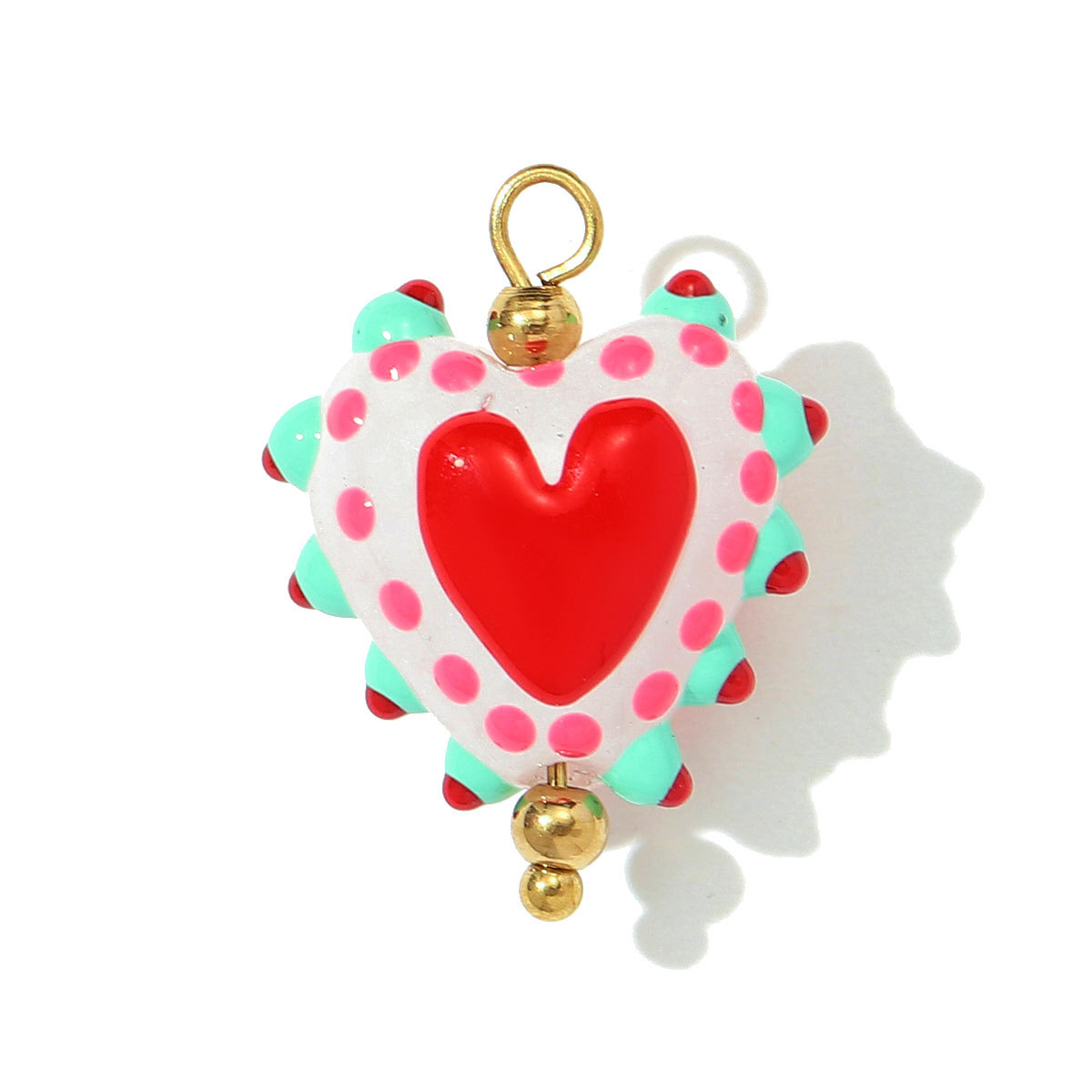 6pcs/pack Cute Stainless Steel Heart Lampwork Glass Necklace Pendant Love DIY Earring Charms Women Handmade Twisted Wire Jewelry