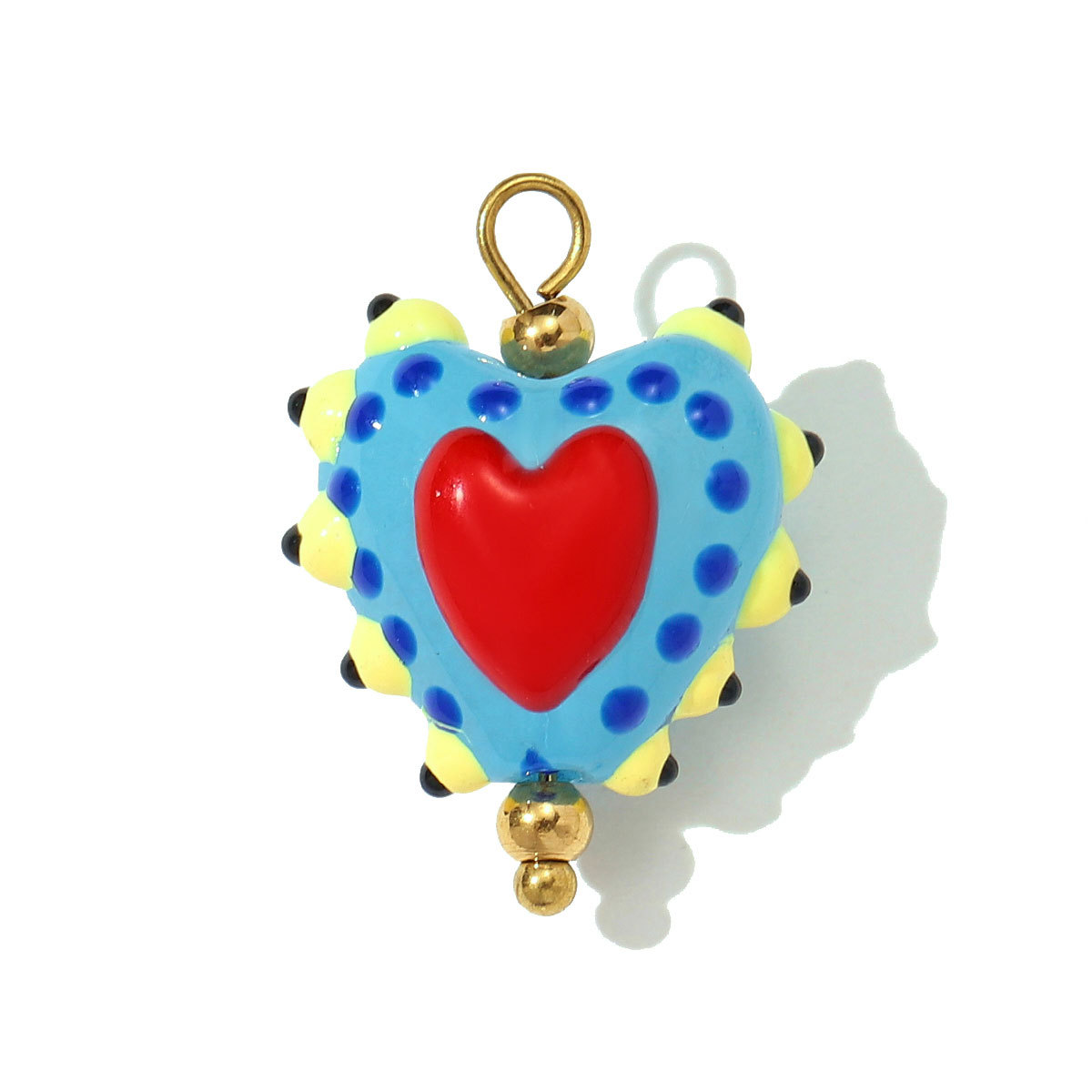 6pcs/pack Cute Stainless Steel Heart Lampwork Glass Necklace Pendant Love DIY Earring Charms Women Handmade Twisted Wire Jewelry