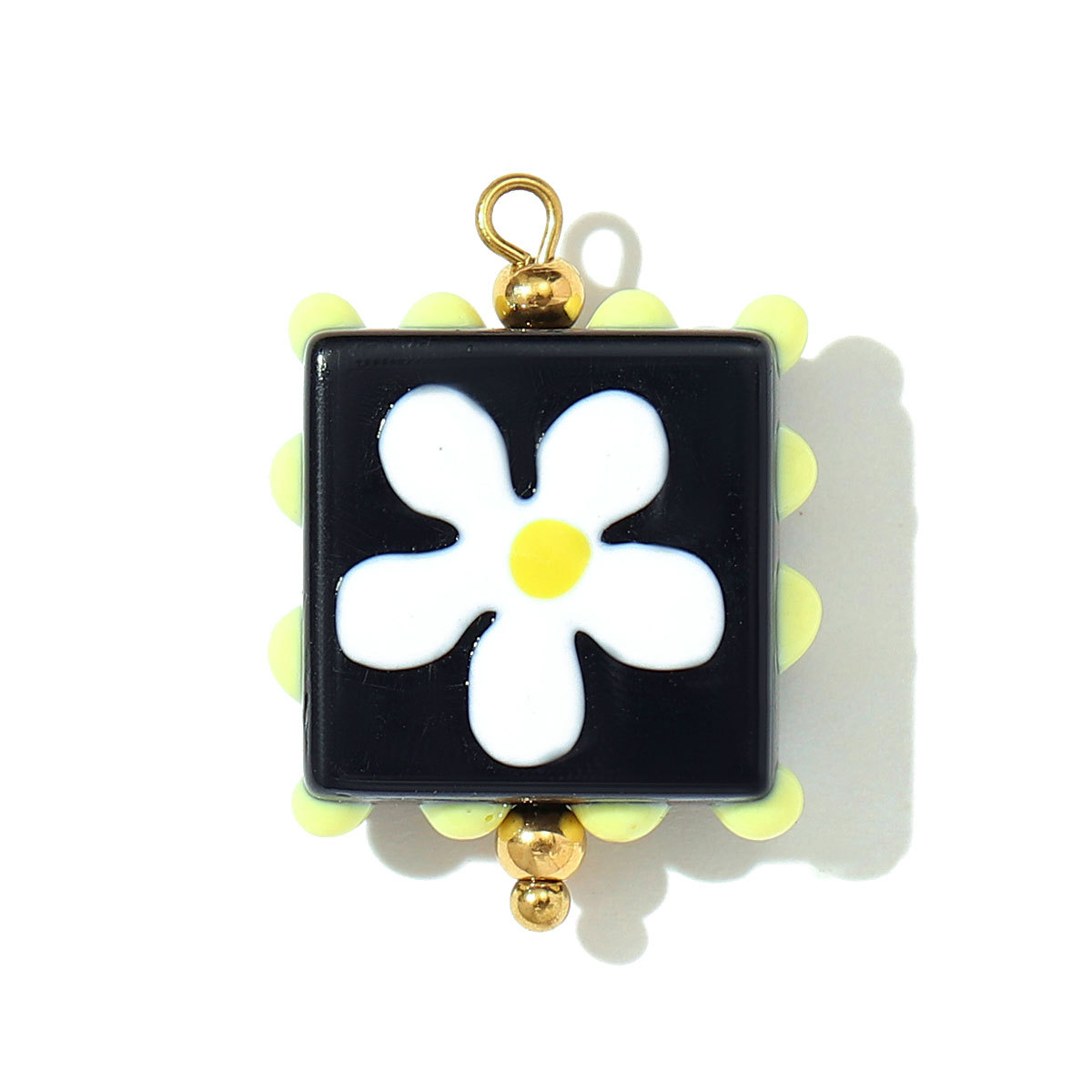 6pcs/pack Stainless Steel Lampwork Glass Daisy Flower Necklace Pendant Love Heart DIY Earring Charms Women Coloured Glaze Jewelry