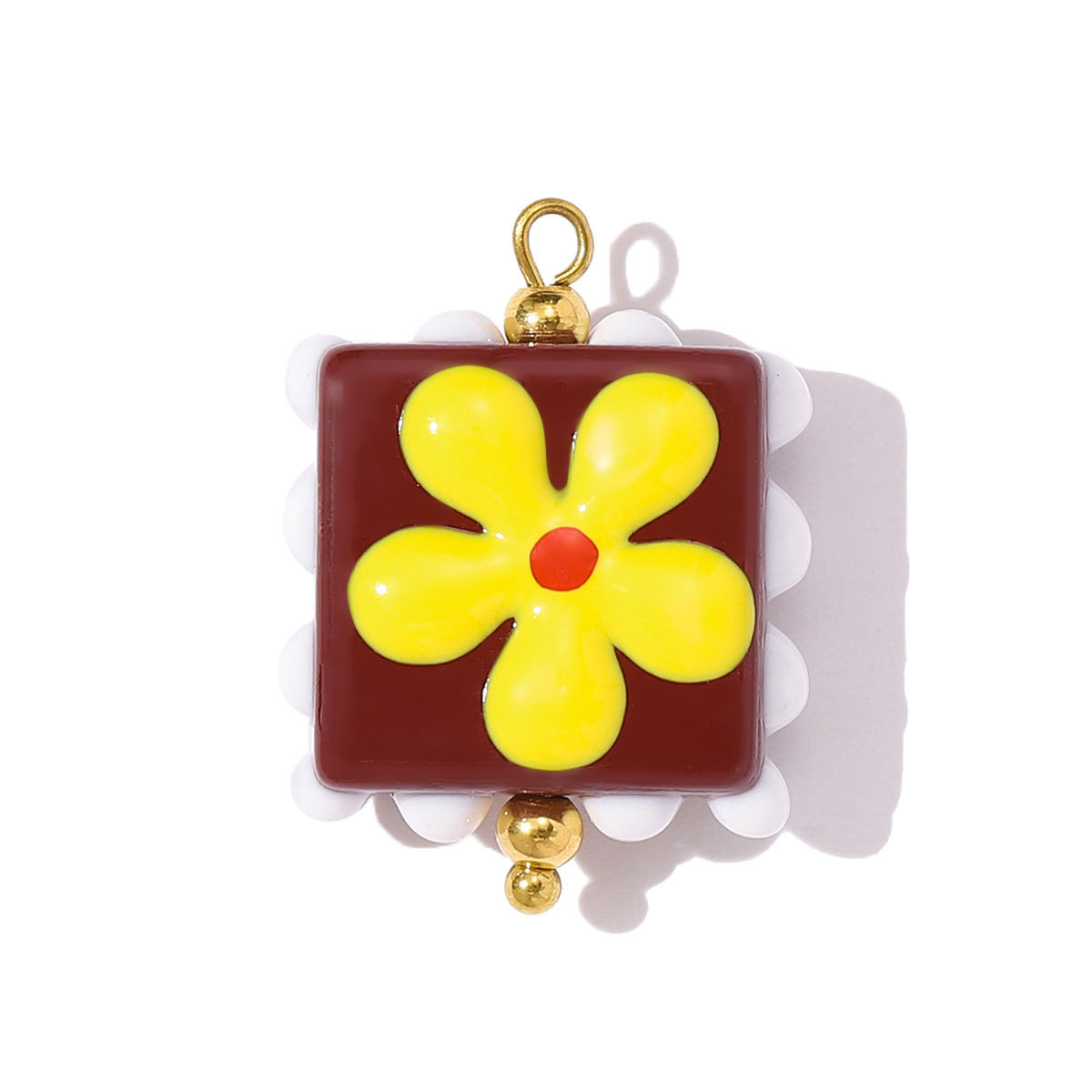 6pcs/pack Stainless Steel Lampwork Glass Daisy Flower Necklace Pendant Love Heart DIY Earring Charms Women Coloured Glaze Jewelry