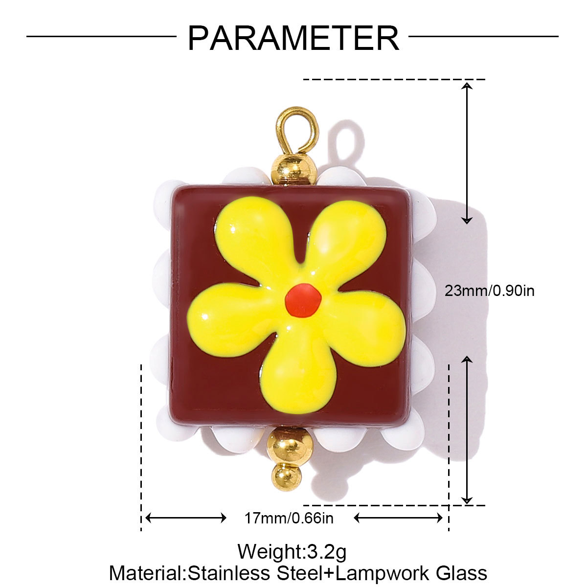 6pcs/pack Stainless Steel Lampwork Glass Daisy Flower Necklace Pendant Love Heart DIY Earring Charms Women Coloured Glaze Jewelry