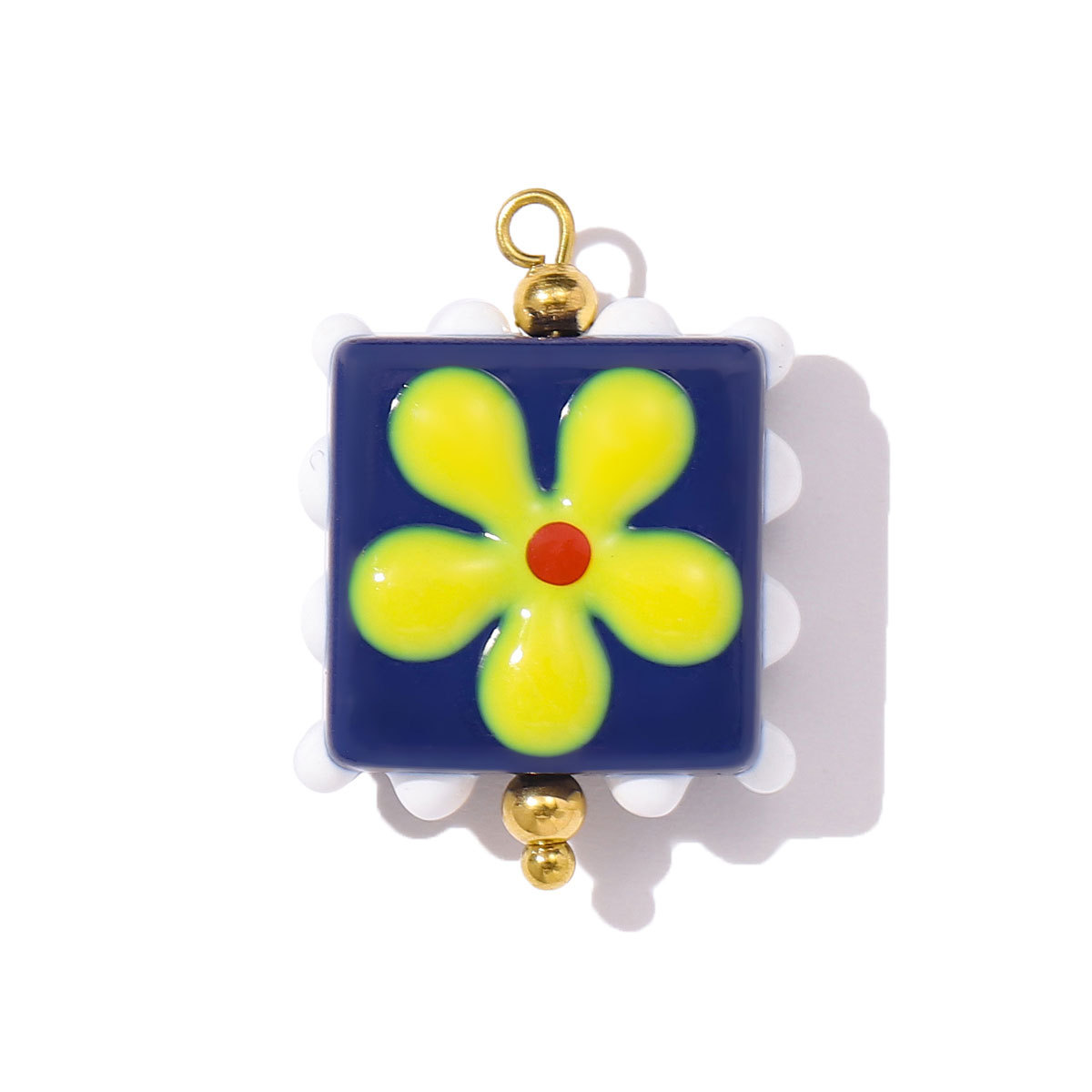 6pcs/pack Stainless Steel Lampwork Glass Daisy Flower Necklace Pendant Love Heart DIY Earring Charms Women Coloured Glaze Jewelry