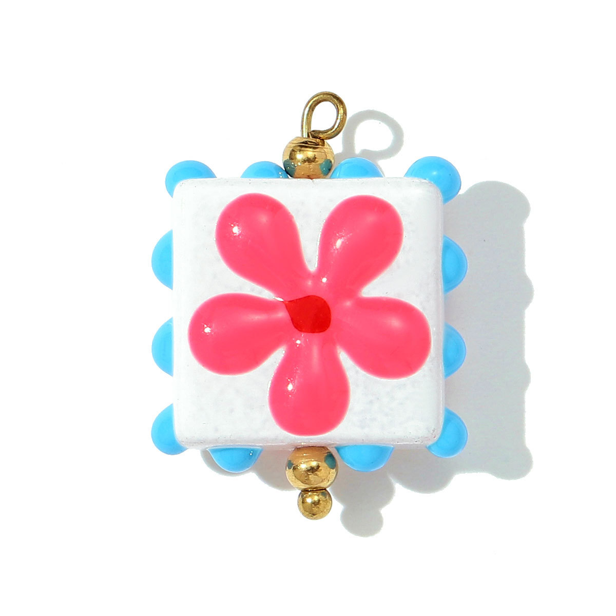6pcs/pack Stainless Steel Lampwork Glass Daisy Flower Necklace Pendant Love Heart DIY Earring Charms Women Coloured Glaze Jewelry