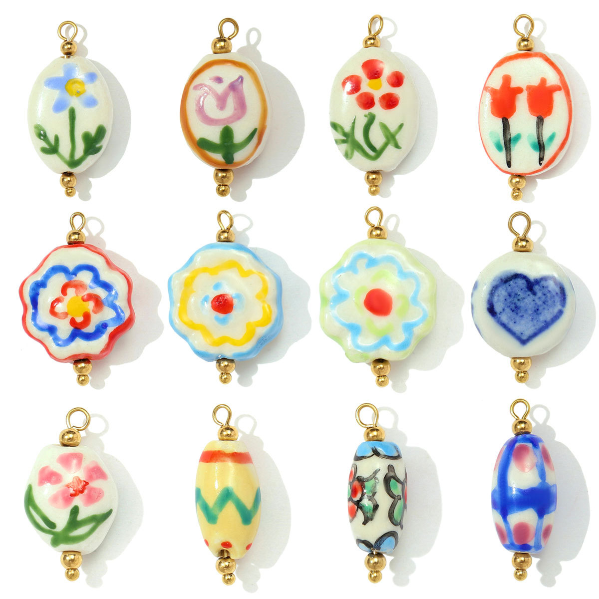 6pcs/pack French Stainless Steel Colored Ceramic Flower Necklace Pendant Tulip Sunflower DIY Charms Women Daisy Butterfly Jewelry