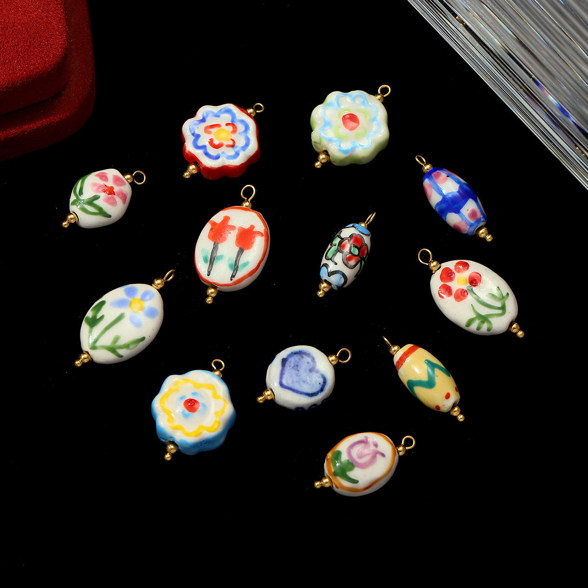6pcs/pack French Stainless Steel Colored Ceramic Flower Necklace Pendant Tulip Sunflower DIY Charms Women Daisy Butterfly Jewelry