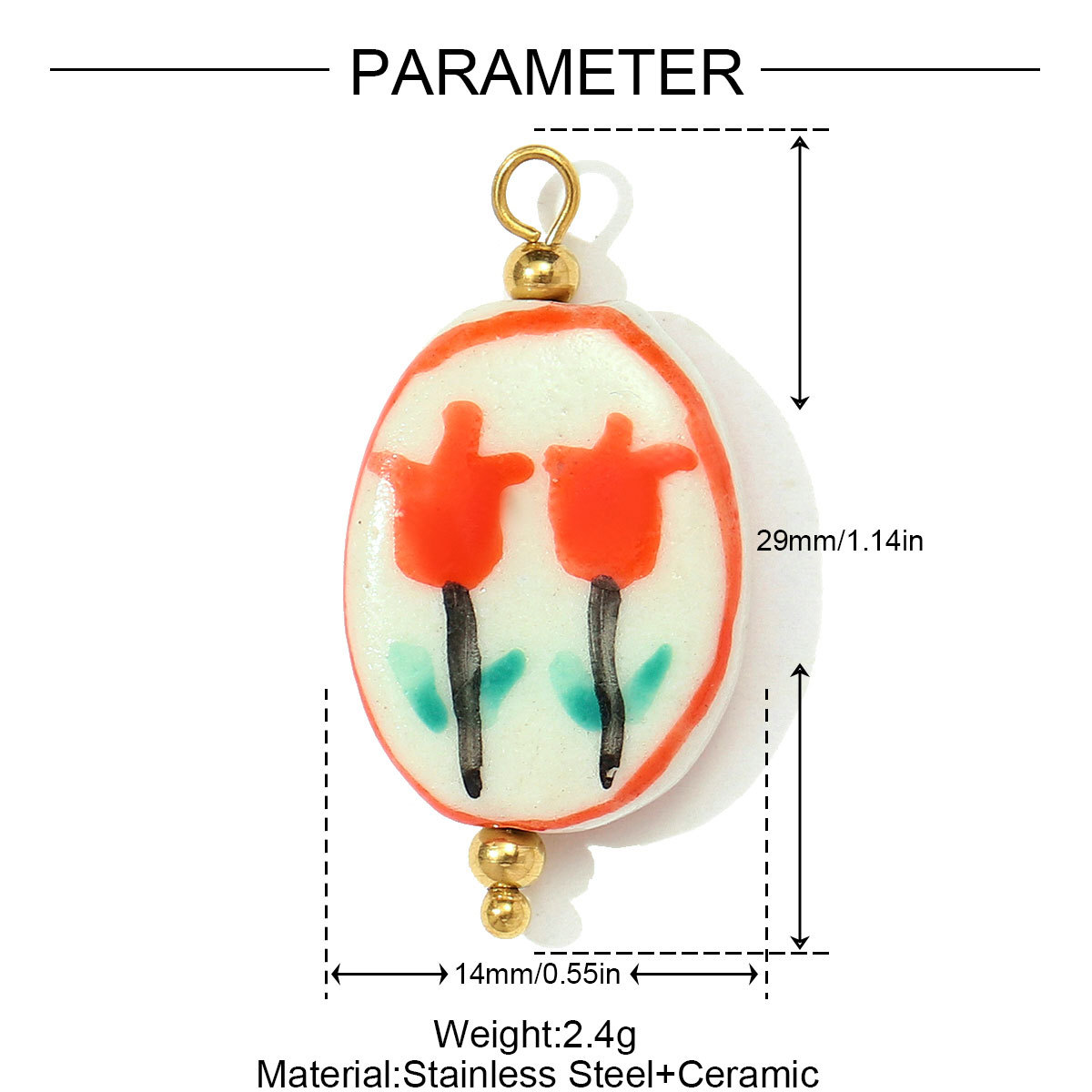 6pcs/pack French Stainless Steel Colored Ceramic Flower Necklace Pendant Tulip Sunflower DIY Charms Women Daisy Butterfly Jewelry