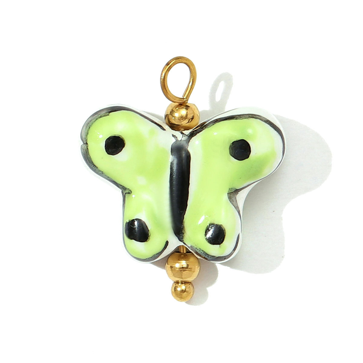 6pcs/pack Stainless Steel Colored Ceramic Paw Fish Necklace Pendant Rose Butterfly DIY Earring Charms Women Tulip Flower Jewelry