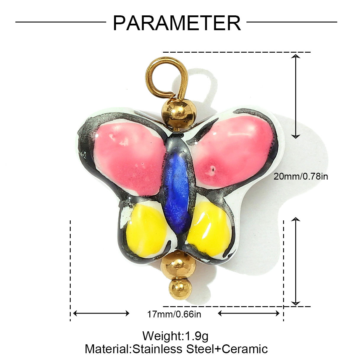 6pcs/pack Stainless Steel Colored Ceramic Paw Fish Necklace Pendant Rose Butterfly DIY Earring Charms Women Tulip Flower Jewelry
