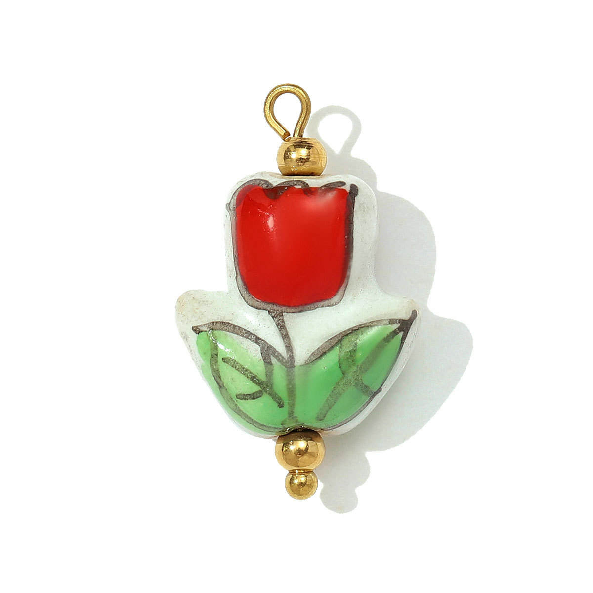 6pcs/pack Stainless Steel Colored Ceramic Paw Fish Necklace Pendant Rose Butterfly DIY Earring Charms Women Tulip Flower Jewelry