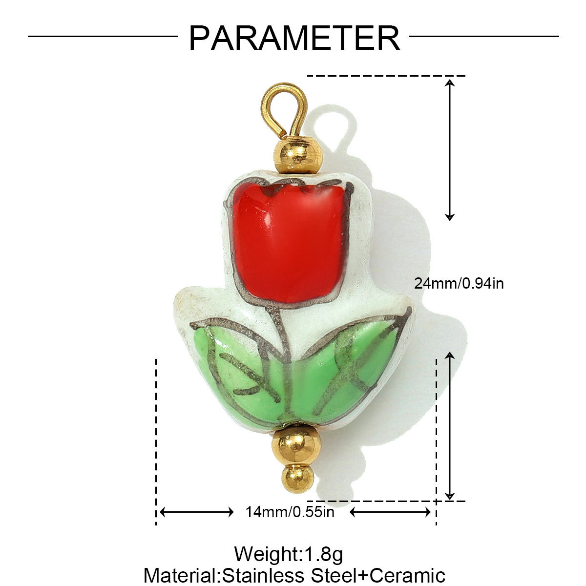 6pcs/pack Stainless Steel Colored Ceramic Paw Fish Necklace Pendant Rose Butterfly DIY Earring Charms Women Tulip Flower Jewelry