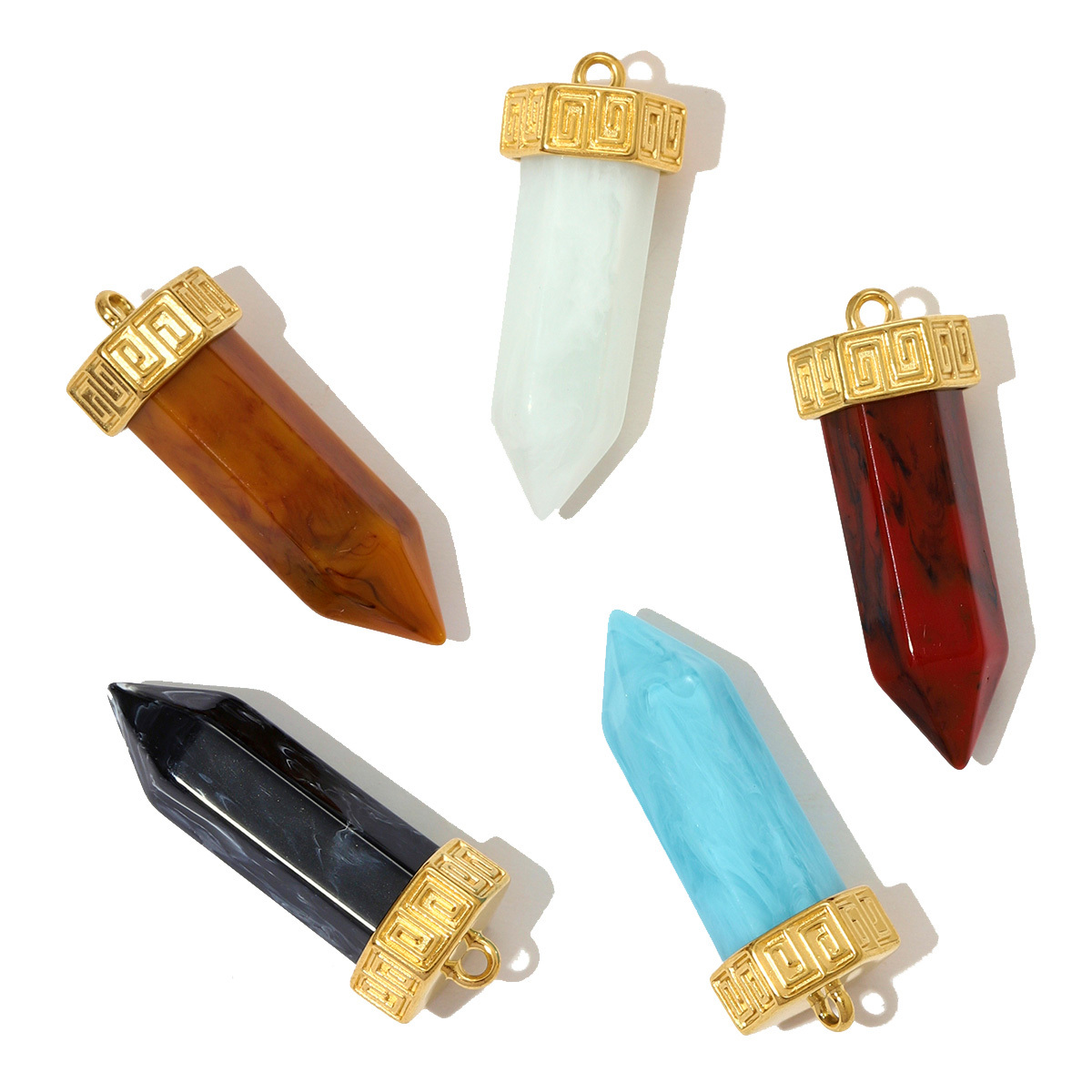 6pcs/pack Stainless Steel Hexagonal Ice Crystals Necklace Pendant Resin Stone Flower DIY Charm Women Eye Yoga Sign Jewelry