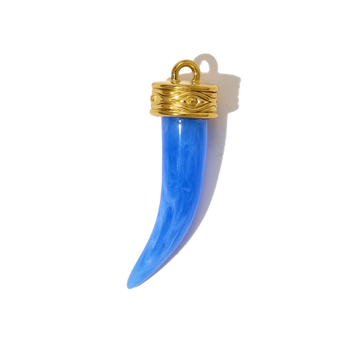 6pcs/pack Stainless Steel Black Agate Ox Horn Necklace Pendant Resin Stone White Shell DIY Charm Women Wolf Tooth Jewelry