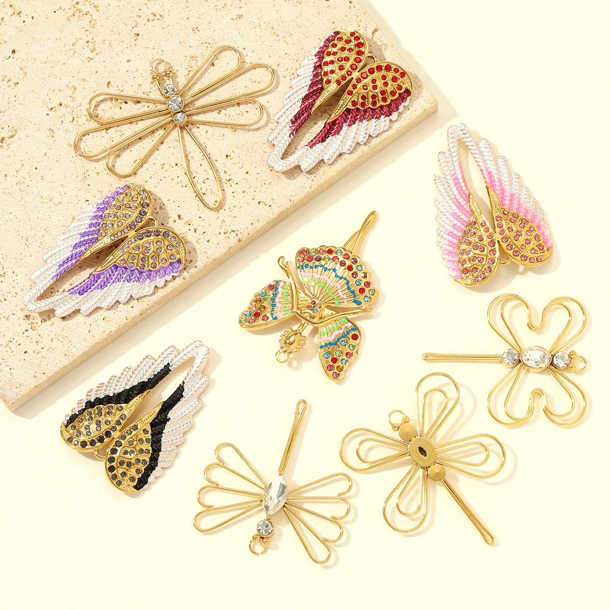 6pcs/pack Big Size Stainless Steel Enamel Angel Wing Necklace Pendants Fairy DIY Charms Women Butterfly Dragonfly Jewelry Wholesale