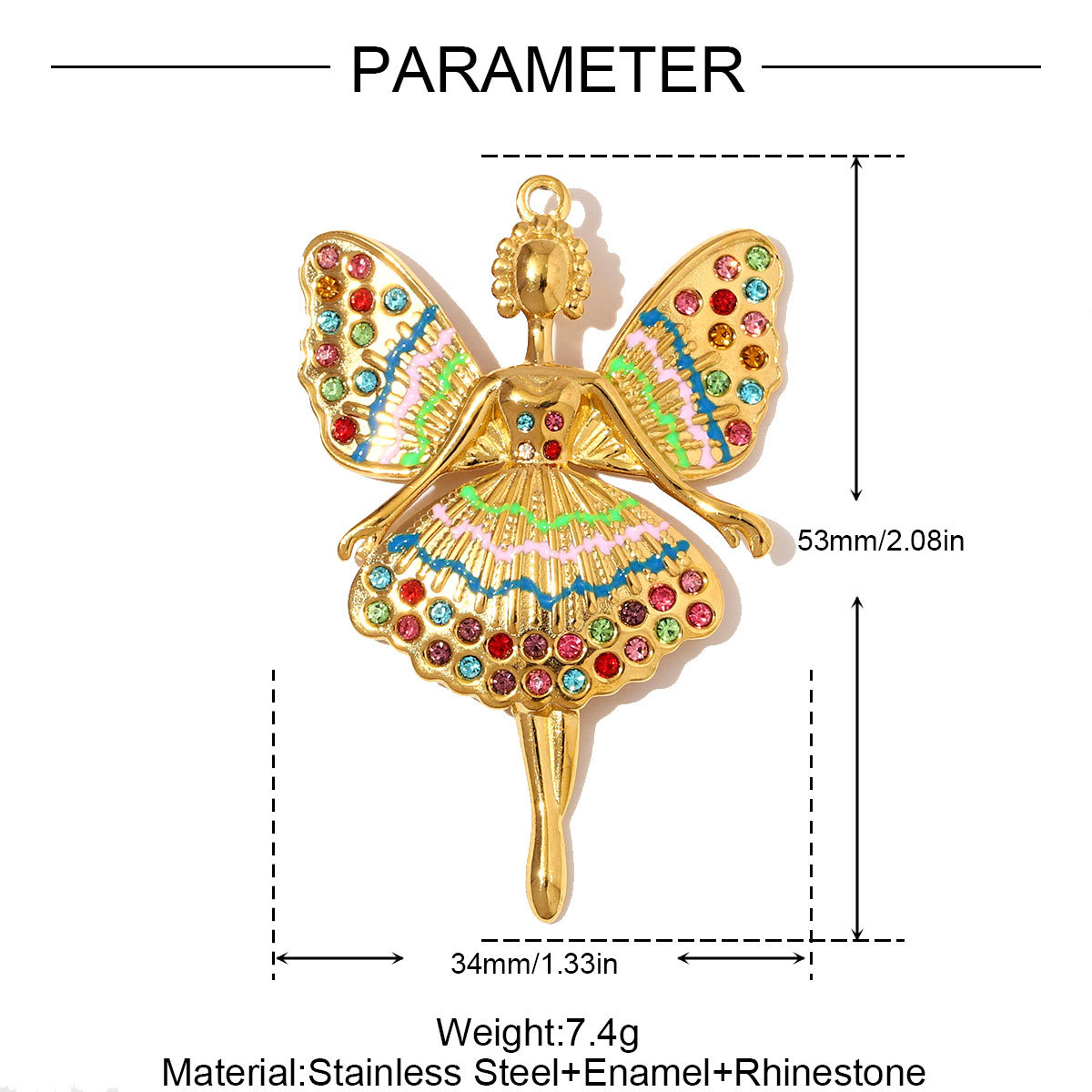 6pcs/pack Big Size Stainless Steel Enamel Angel Wing Necklace Pendants Fairy DIY Charms Women Butterfly Dragonfly Jewelry Wholesale