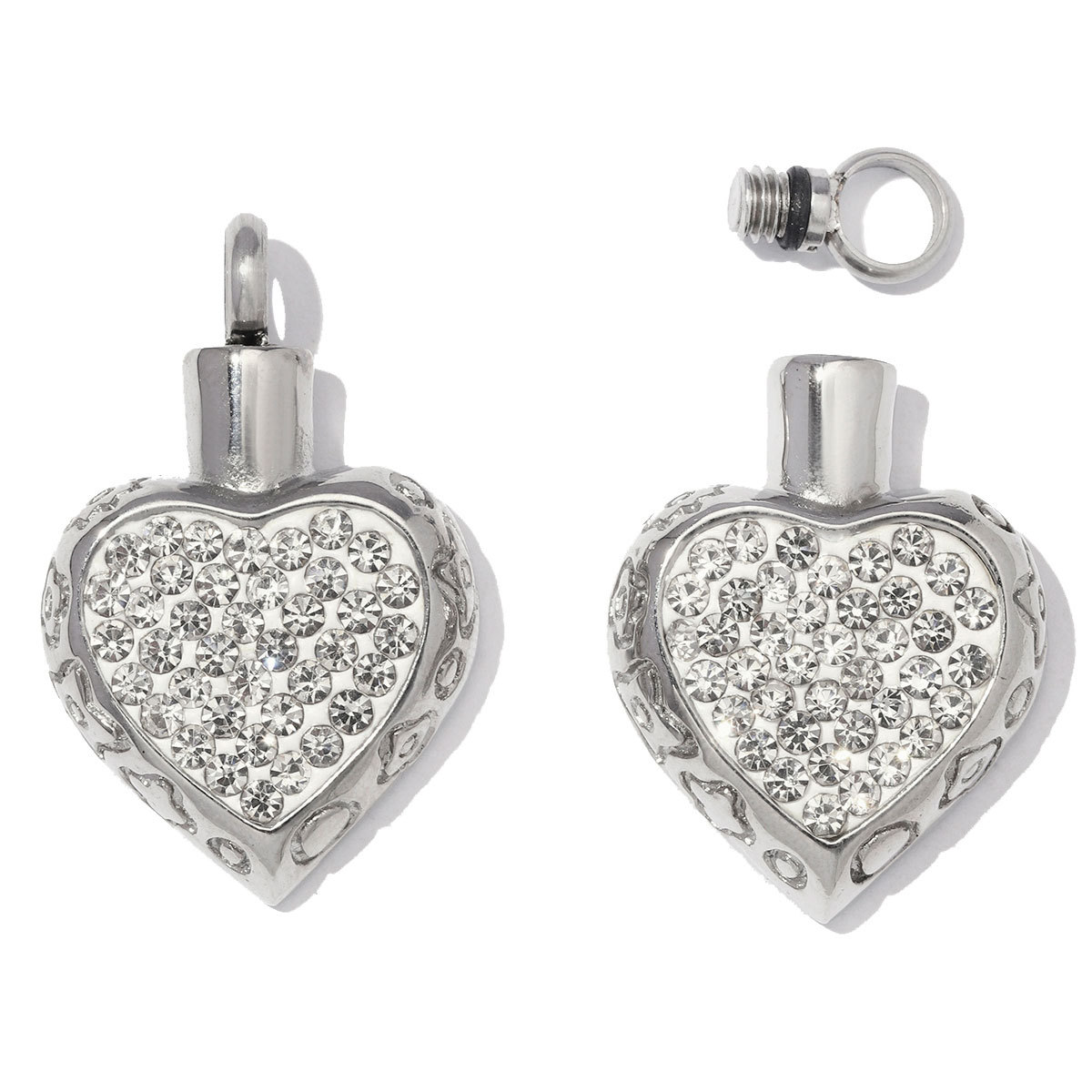 2pcs/Lot Stainless Steel Openable Heart Urn Necklace Pendants for Pet Ashes Keepsakes Memorial Rhinestone Wing Jewelry Wholesale