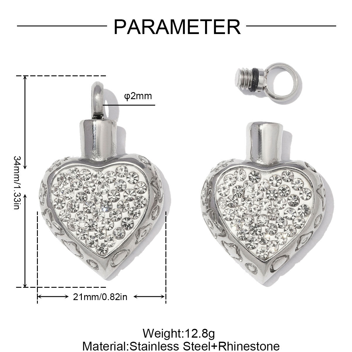 2pcs/Lot Stainless Steel Openable Heart Urn Necklace Pendants for Pet Ashes Keepsakes Memorial Rhinestone Wing Jewelry Wholesale