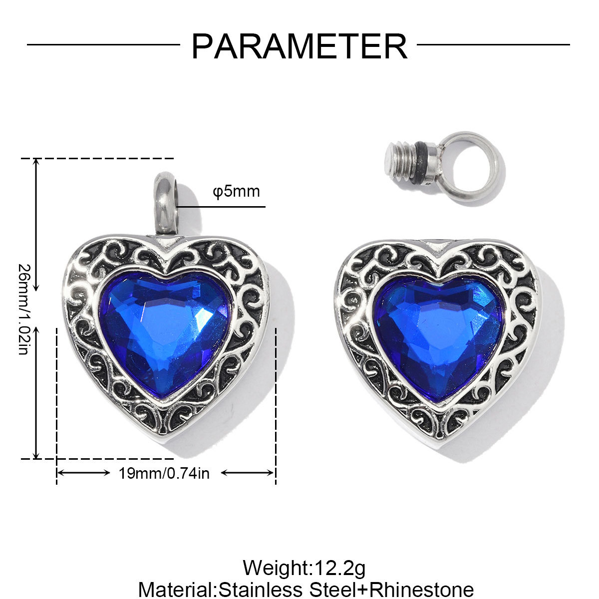 2pcs/Lot Stainless Steel Openable Heart Urn Necklace Pendants for Pet Ashes Keepsakes Memorial Rhinestone Wing Jewelry Wholesale