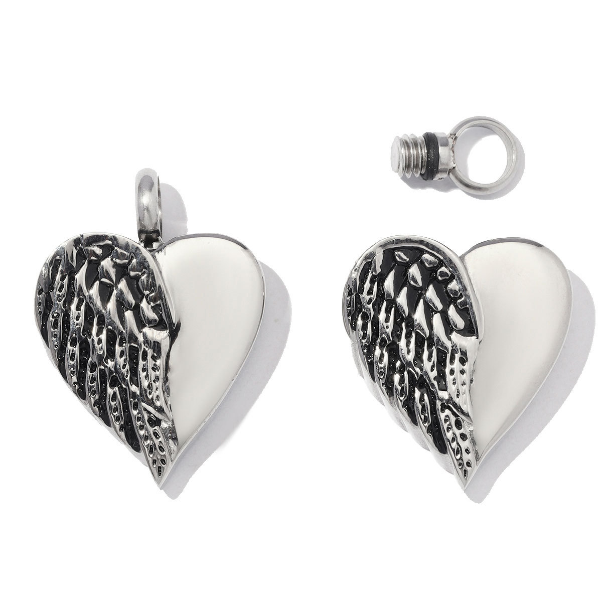 2pcs/Lot Stainless Steel Openable Heart Urn Necklace Pendants for Pet Ashes Keepsakes Memorial Rhinestone Wing Jewelry Wholesale