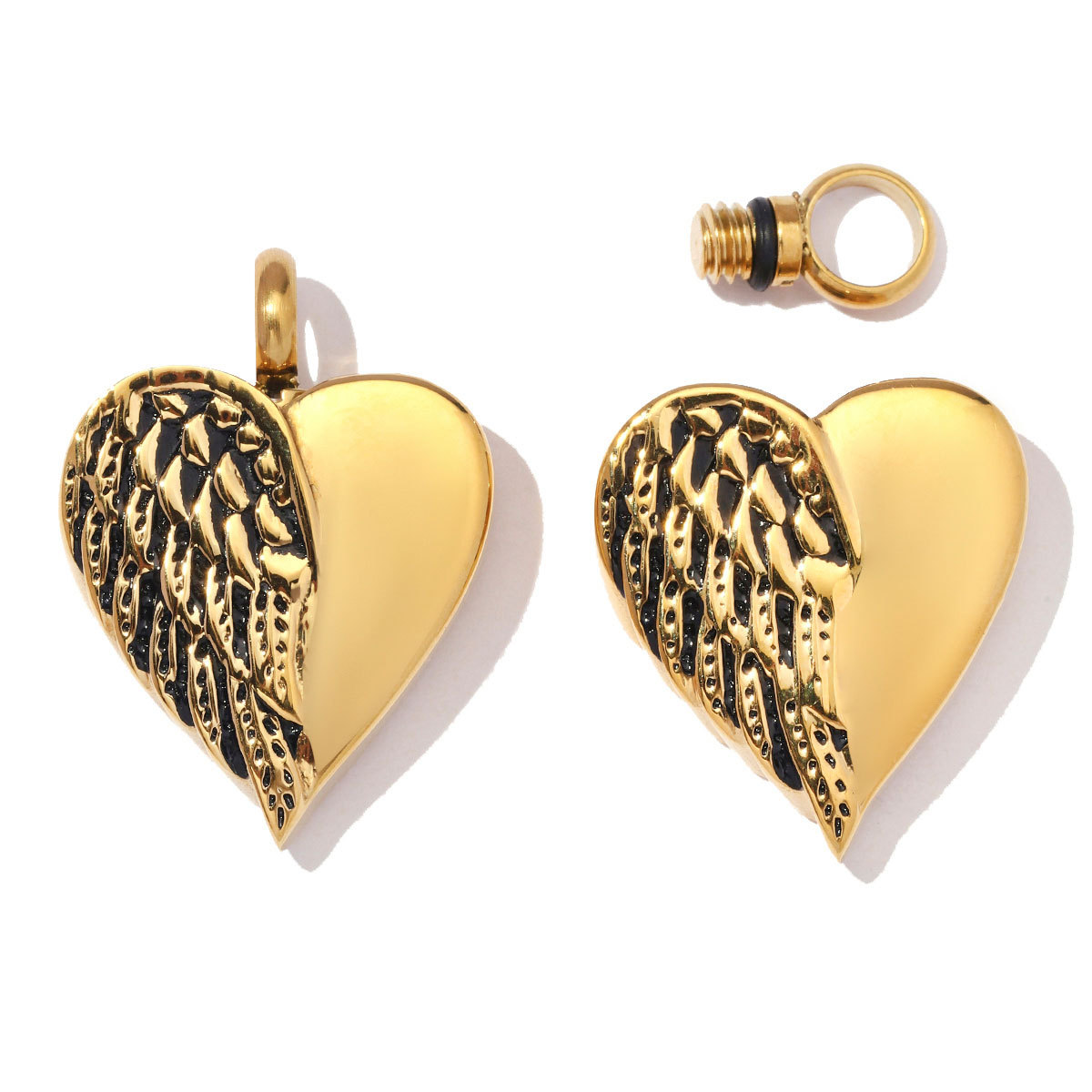 2pcs/Lot Stainless Steel Openable Heart Urn Necklace Pendants for Pet Ashes Keepsakes Memorial Rhinestone Wing Jewelry Wholesale