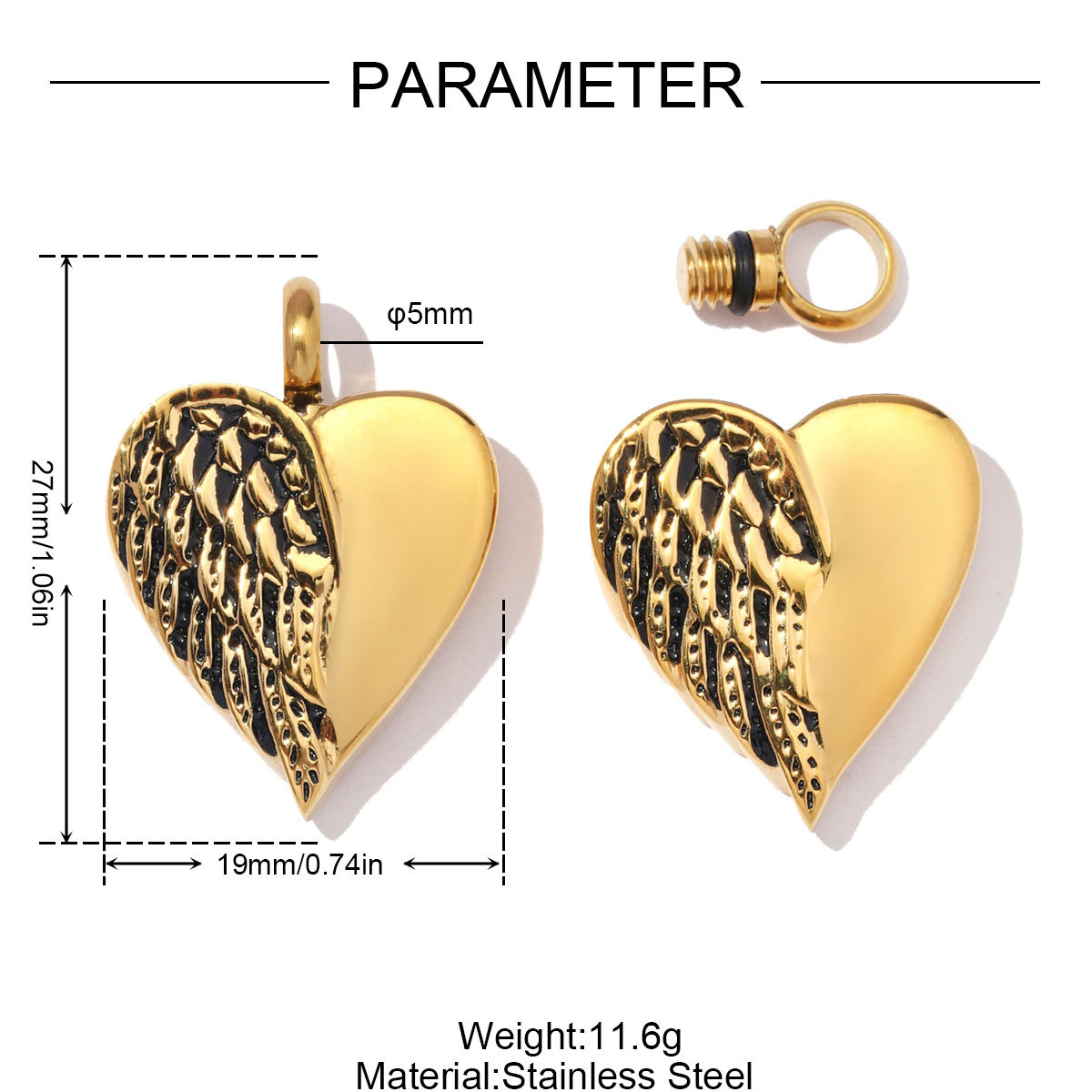 2pcs/Lot Stainless Steel Openable Heart Urn Necklace Pendants for Pet Ashes Keepsakes Memorial Rhinestone Wing Jewelry Wholesale