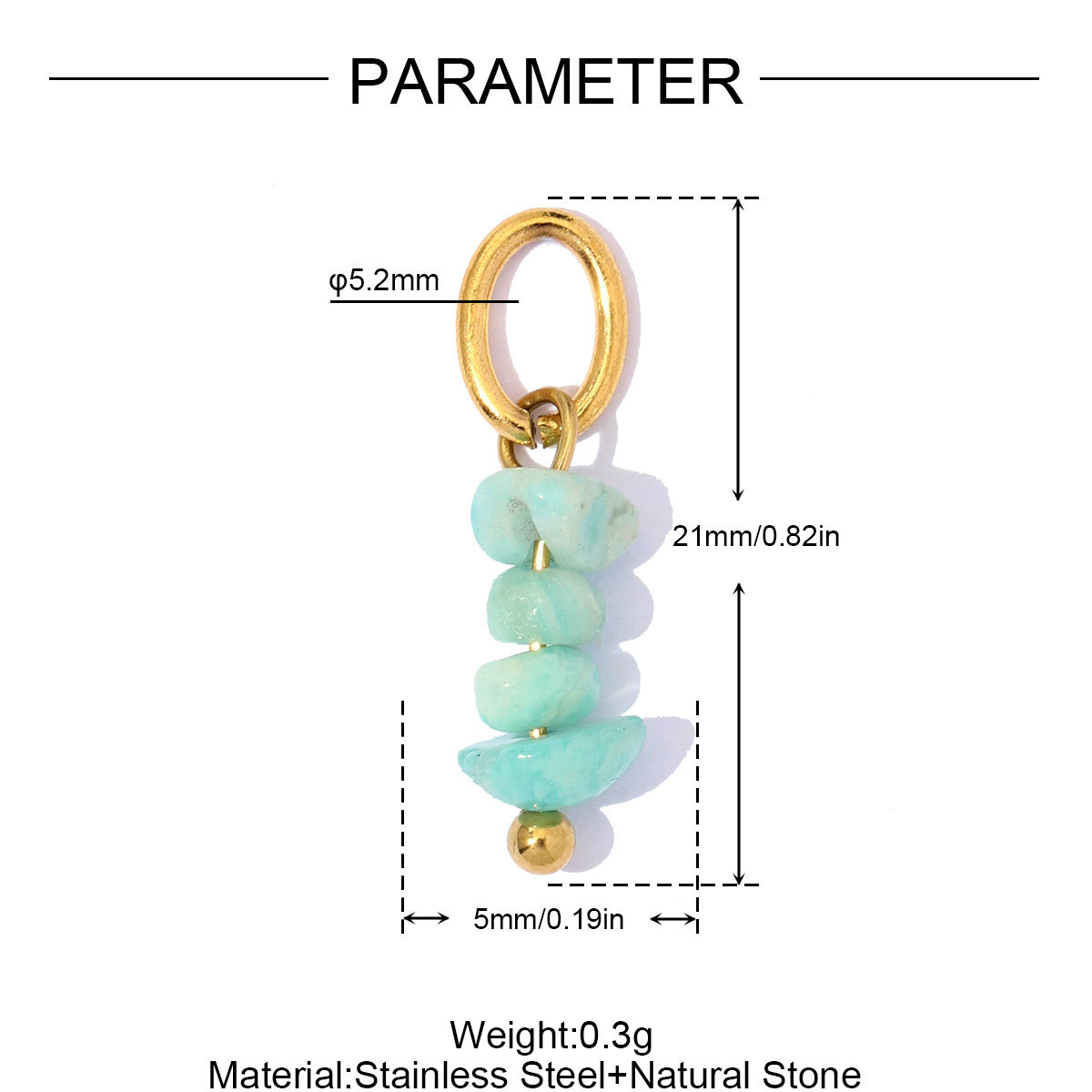 6pcs/Lot Stainless Steel Natural Turquoise DIY Beaded Charms Glass Stone Round Necklace Pendants Woman Earring Jewelry Findings