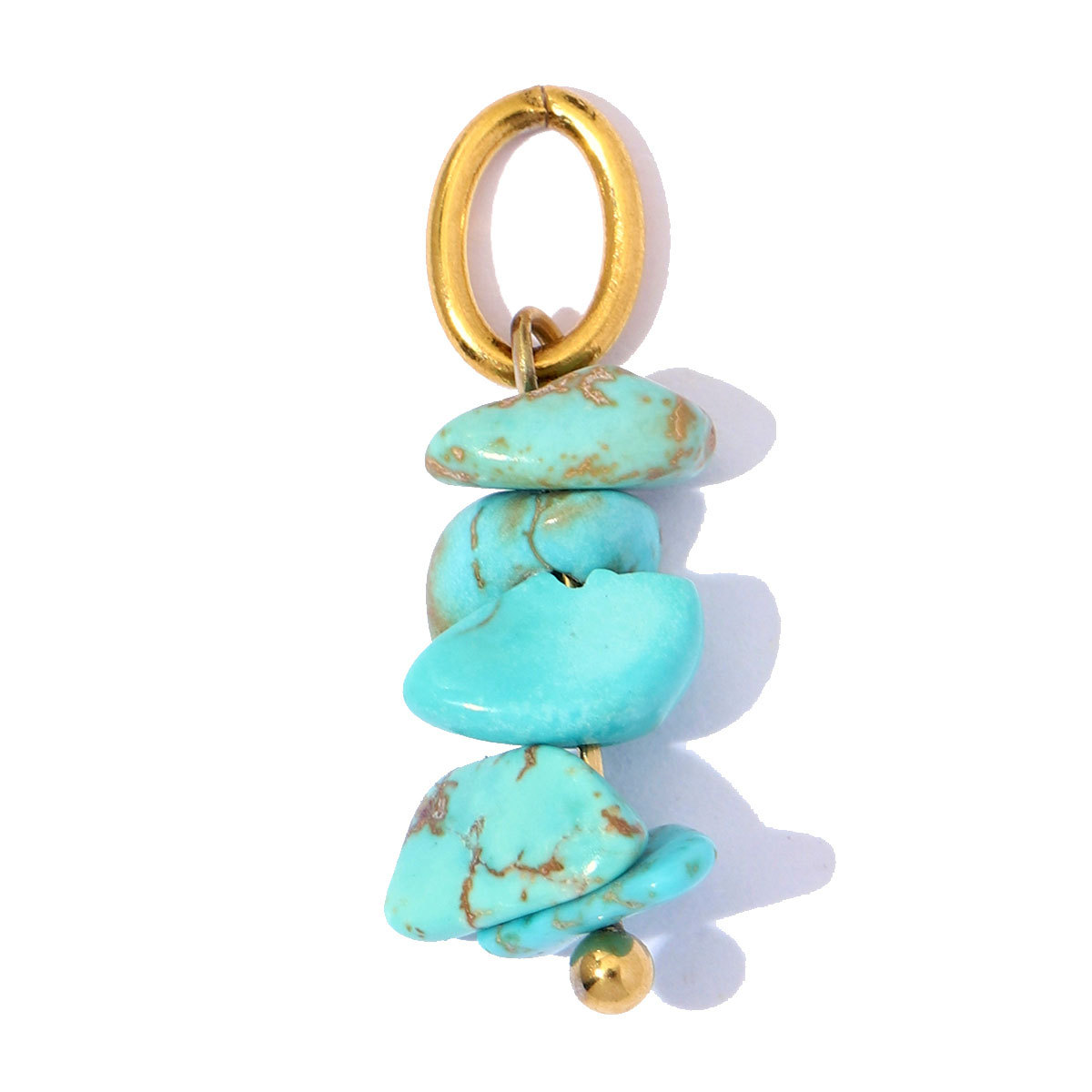 6pcs/Lot Stainless Steel Natural Turquoise DIY Beaded Charms Glass Stone Round Necklace Pendants Woman Earring Jewelry Findings