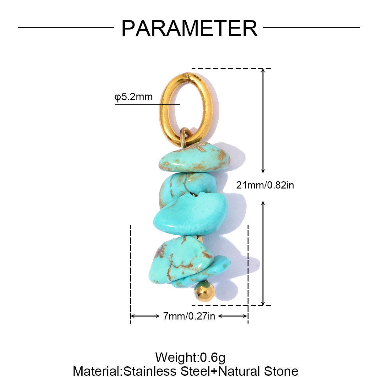 6pcs/Lot Stainless Steel Natural Turquoise DIY Beaded Charms Glass Stone Round Necklace Pendants Woman Earring Jewelry Findings
