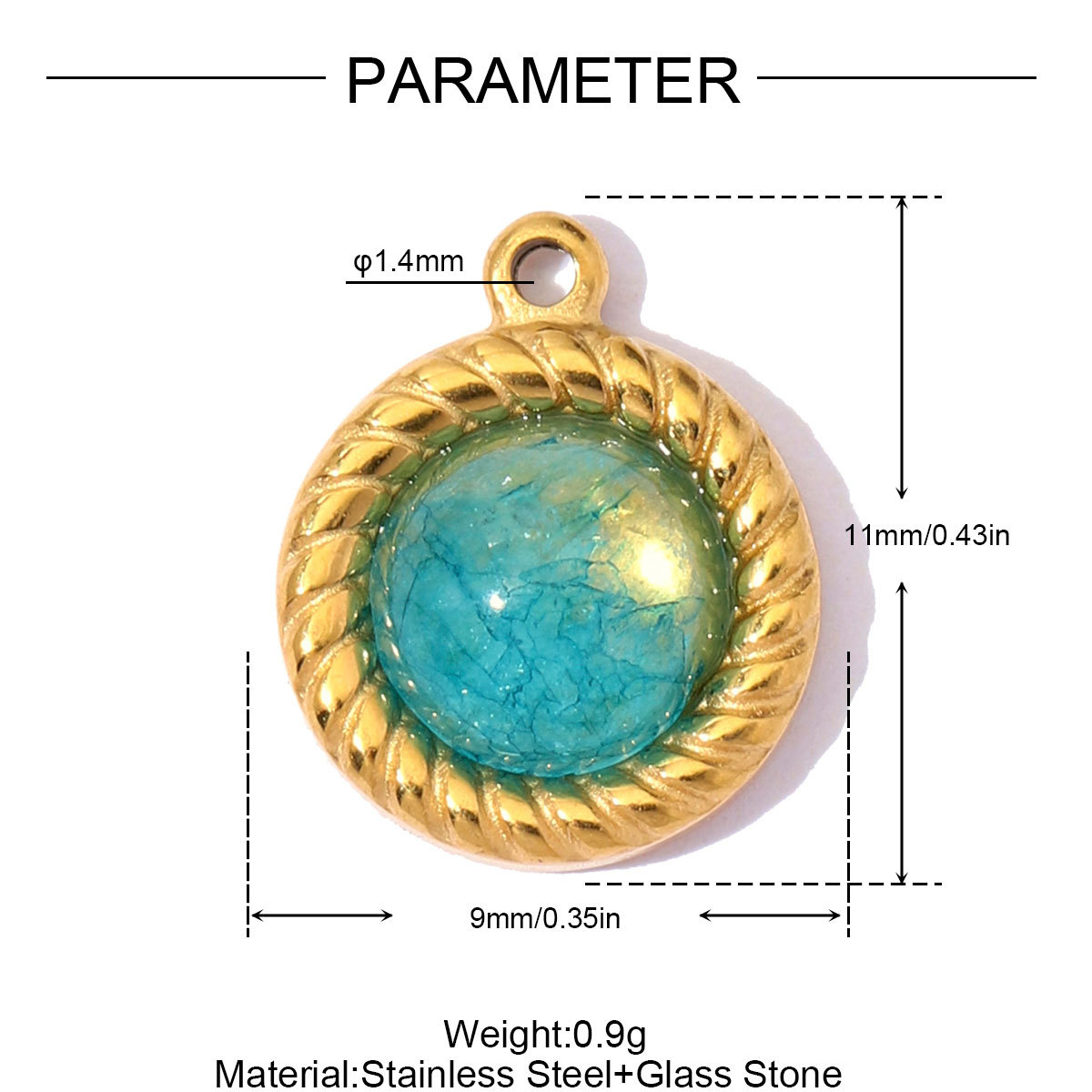 6pcs/Lot Stainless Steel Natural Turquoise DIY Beaded Charms Glass Stone Round Necklace Pendants Woman Earring Jewelry Findings