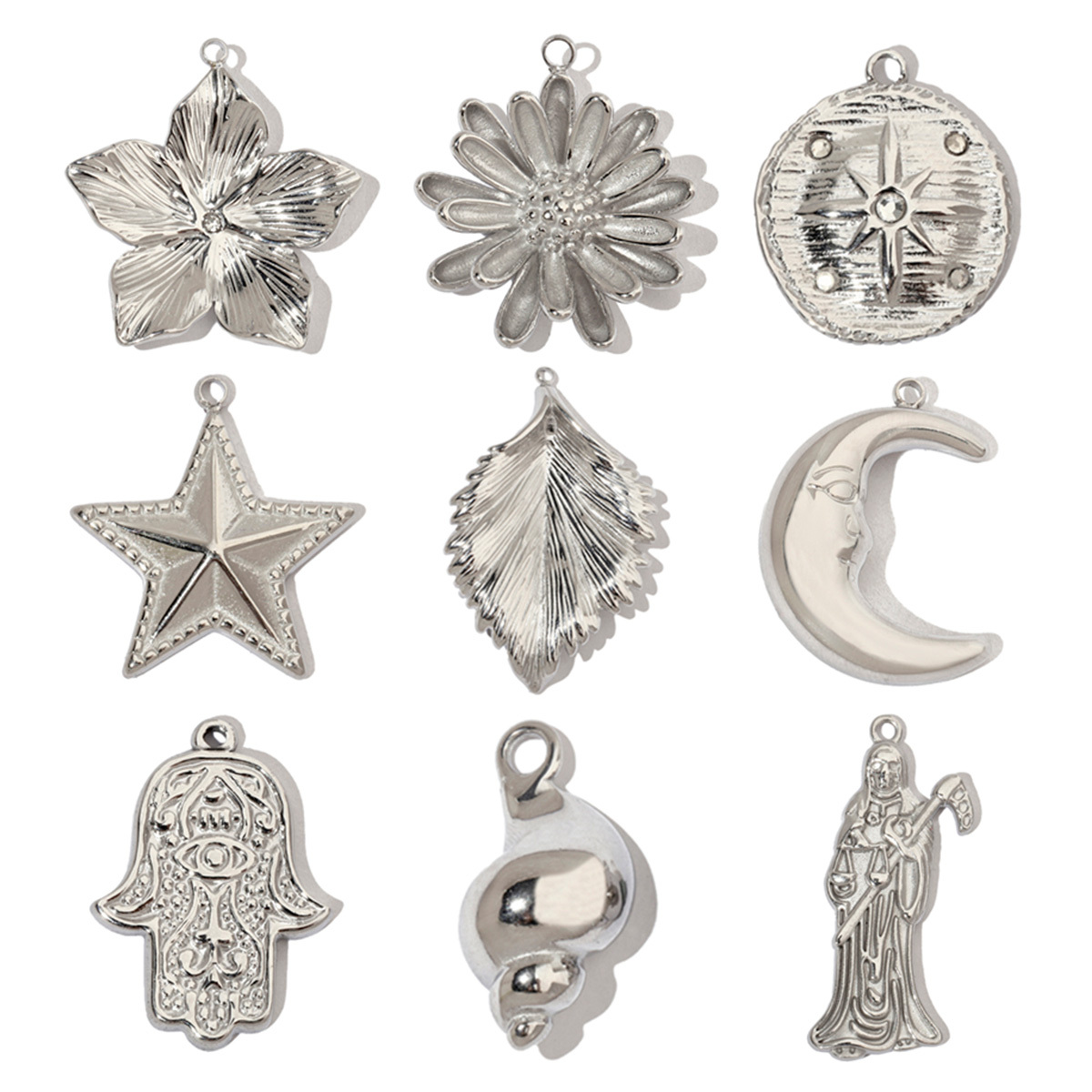 6pcs/pack Conch Leaf Stainless Steel Diy Charms Women Daisy Flower Star Earring Necklace Making Evil Eye Pendant