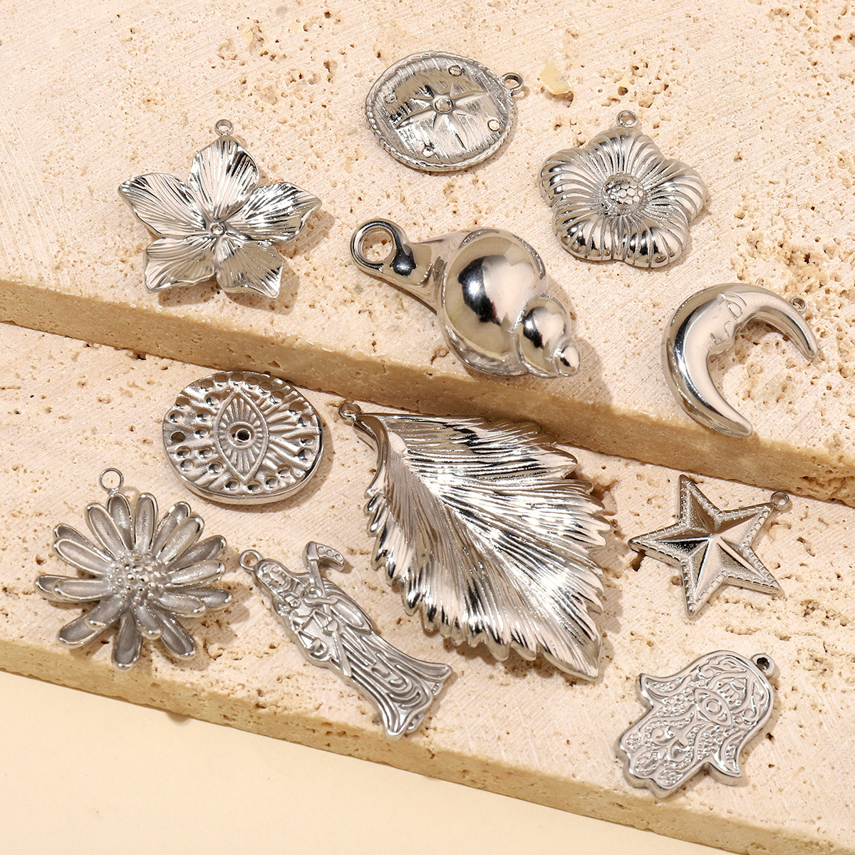 6pcs/pack Conch Leaf Stainless Steel Diy Charms Women Daisy Flower Star Earring Necklace Making Evil Eye Pendant
